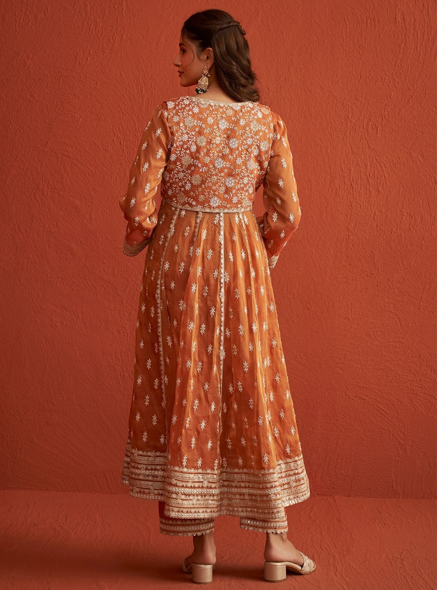 Genda Royal Tissue Burnt Orange Anarkali Kurta Set