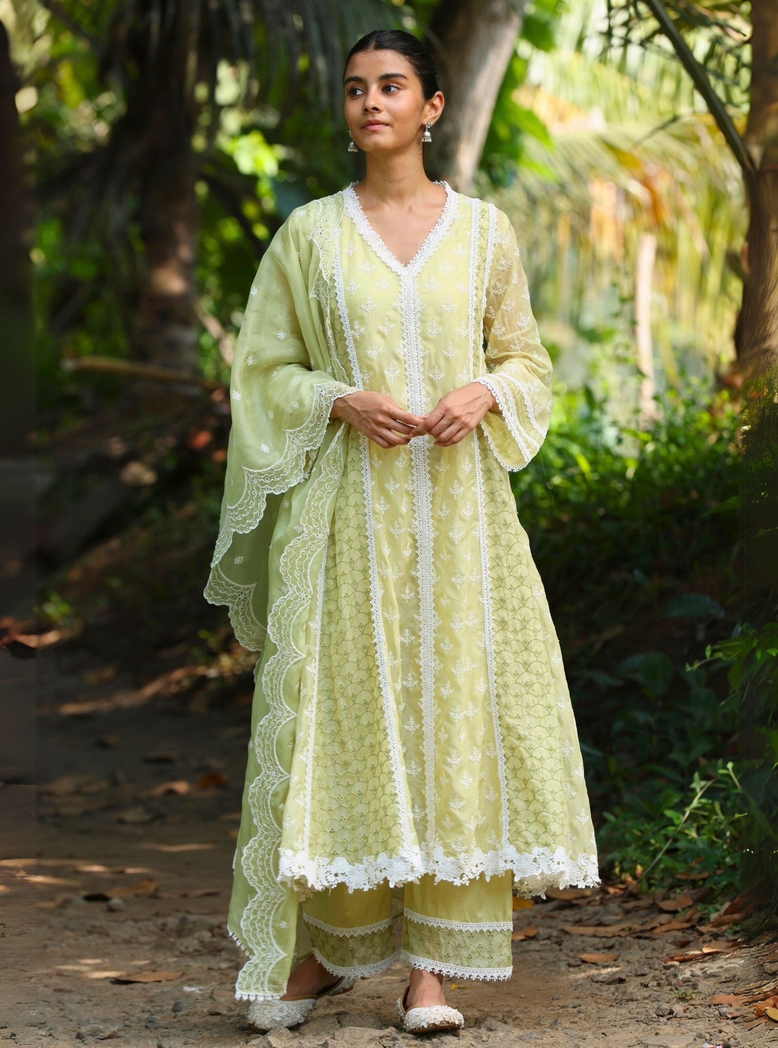 Mulmul Organza Tisya Lime Dupatta