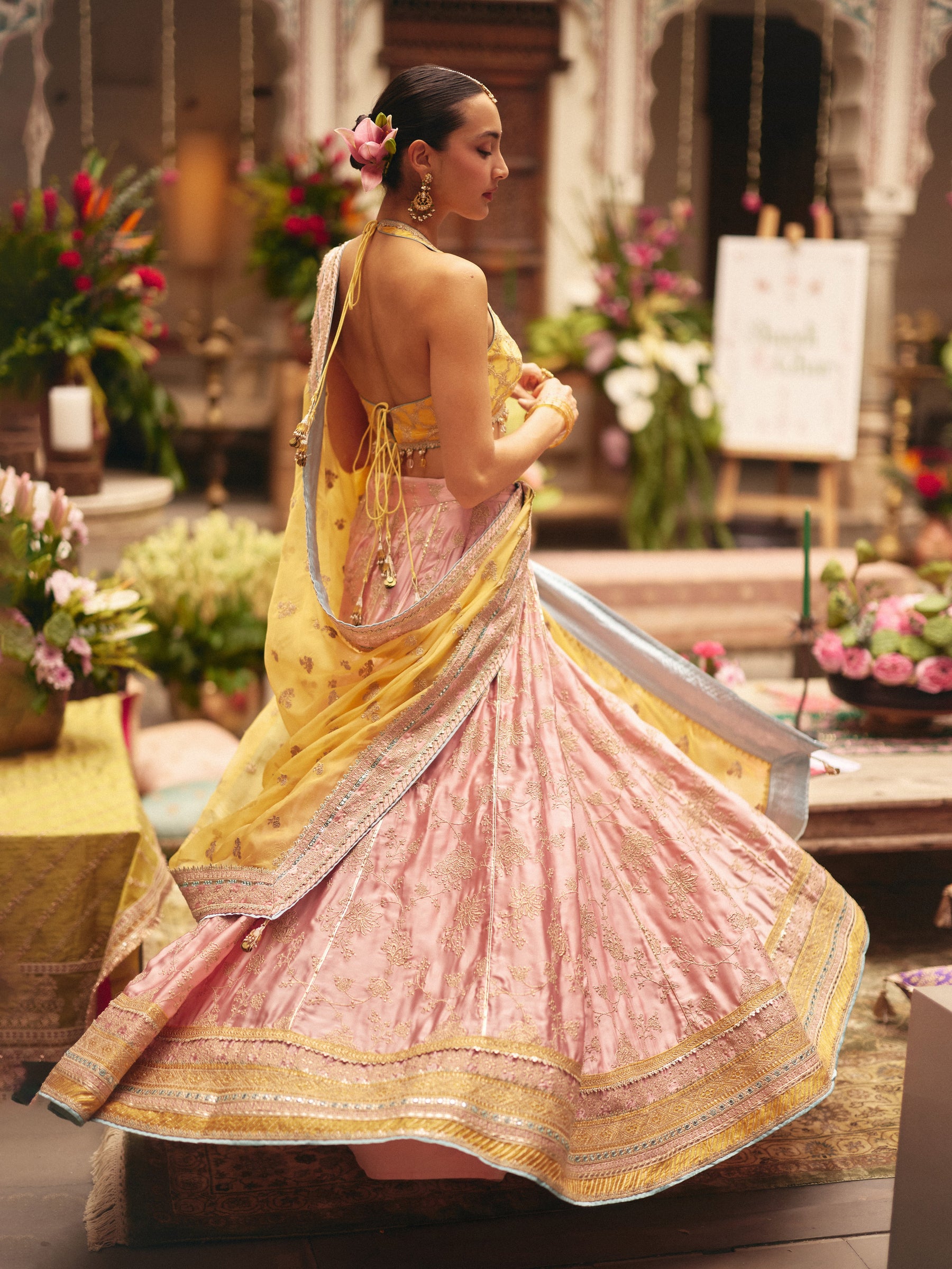 Abeer Cupro Satin Yellow Lehenga