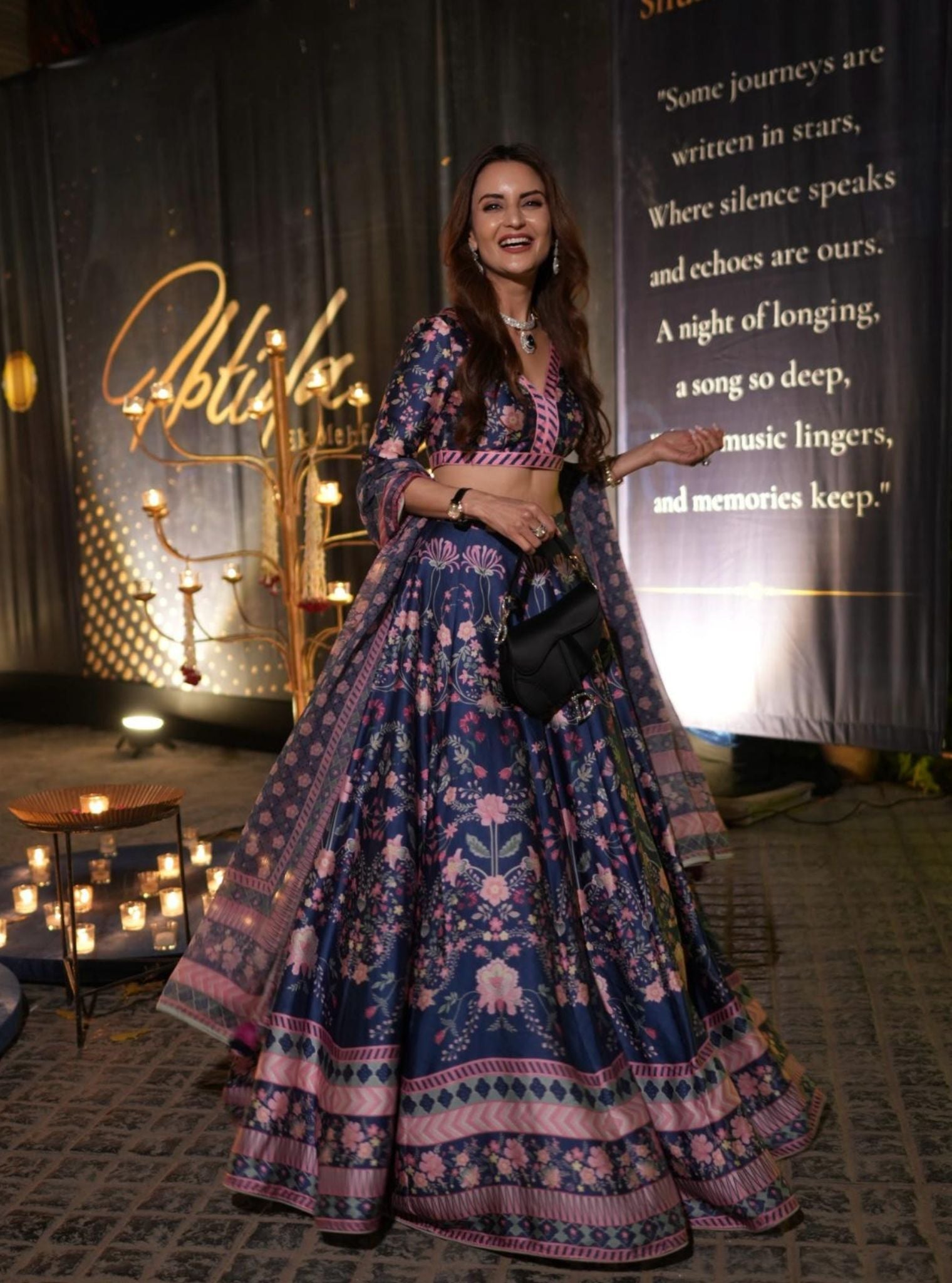 Mulmul Cupro Satin Jhanak Navy Lehenga with Mulmul Organza Printed Jhanak Navy Dupatta