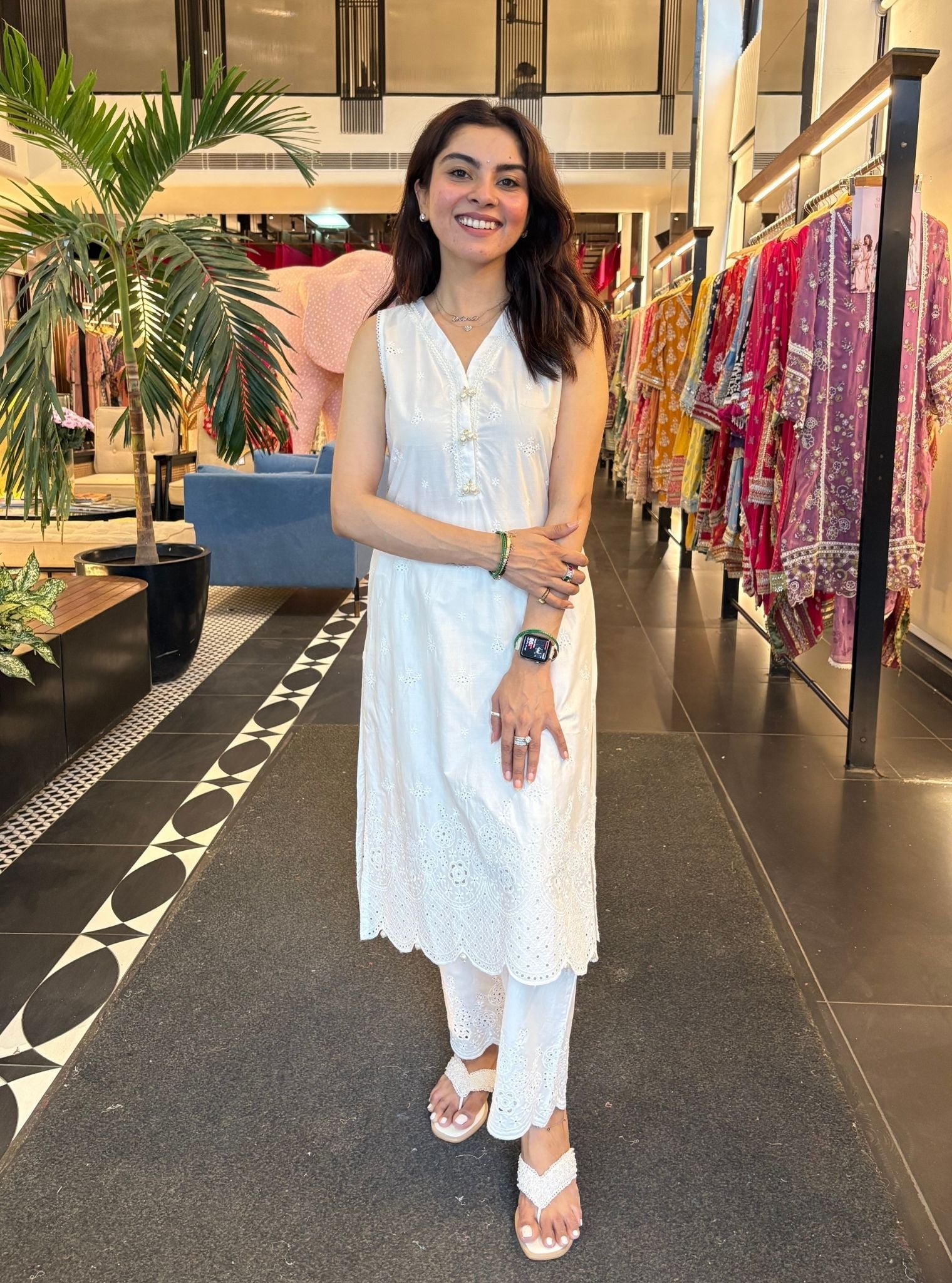 Kora Supima Cotton White Kurta Set