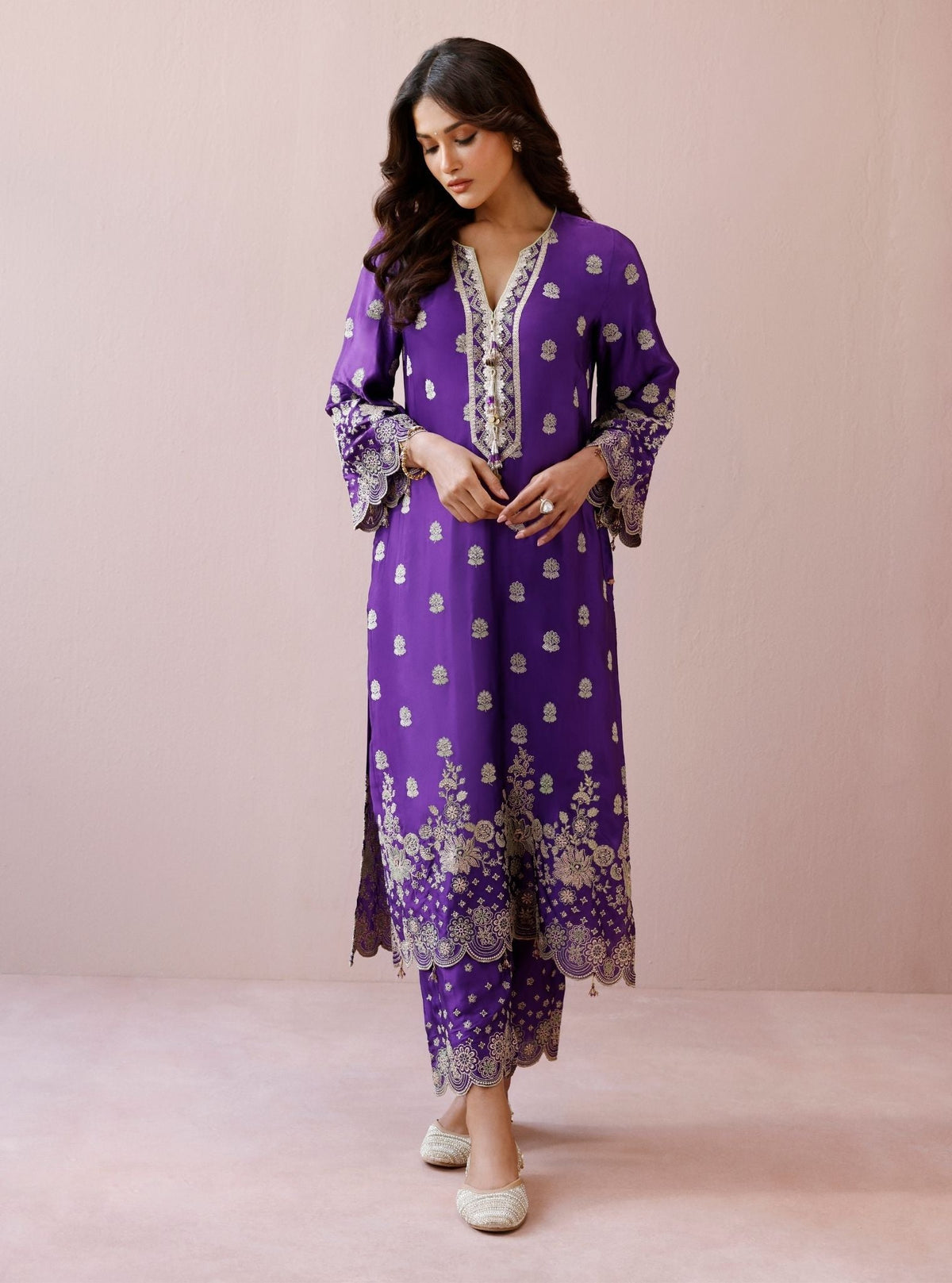 Laina Cupro Satin Purple Long Kurta Set