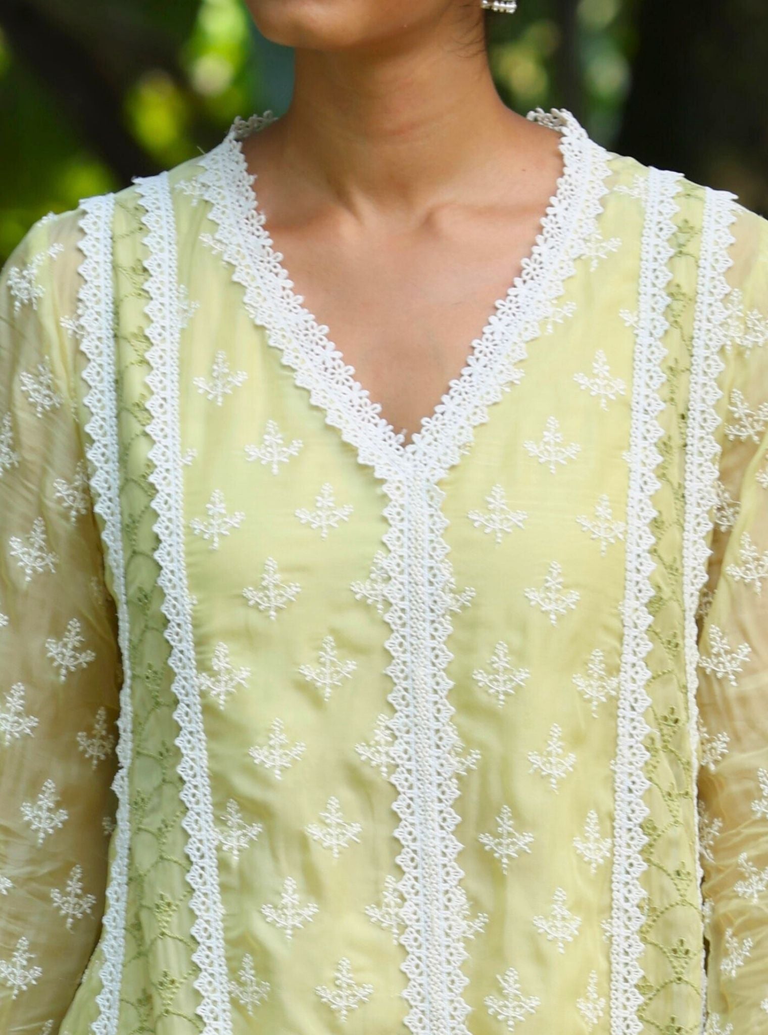 Maheen Organza Lime Anarkali Kurta Set