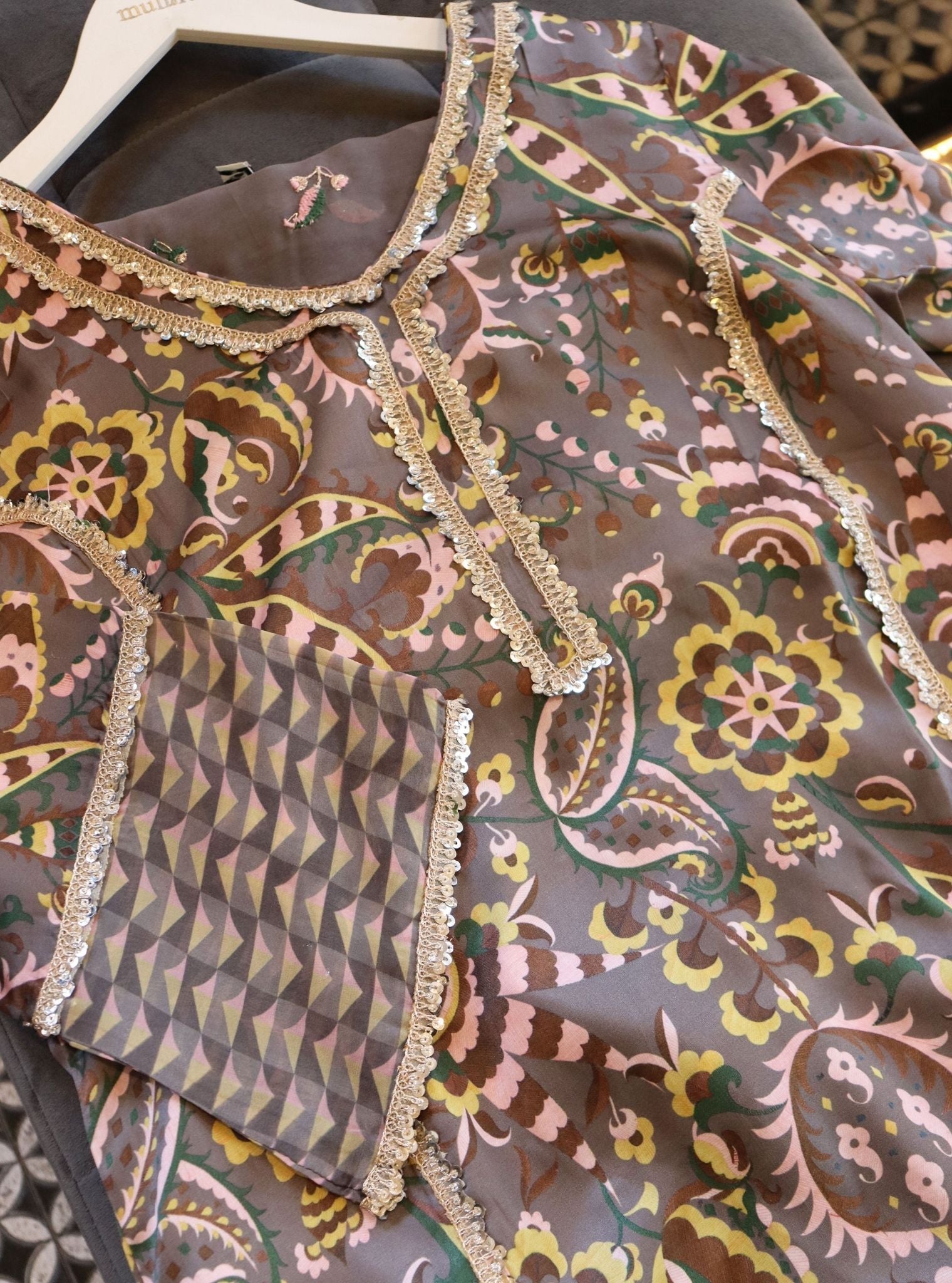 Mulmul Cupro Selah Grey Kurta