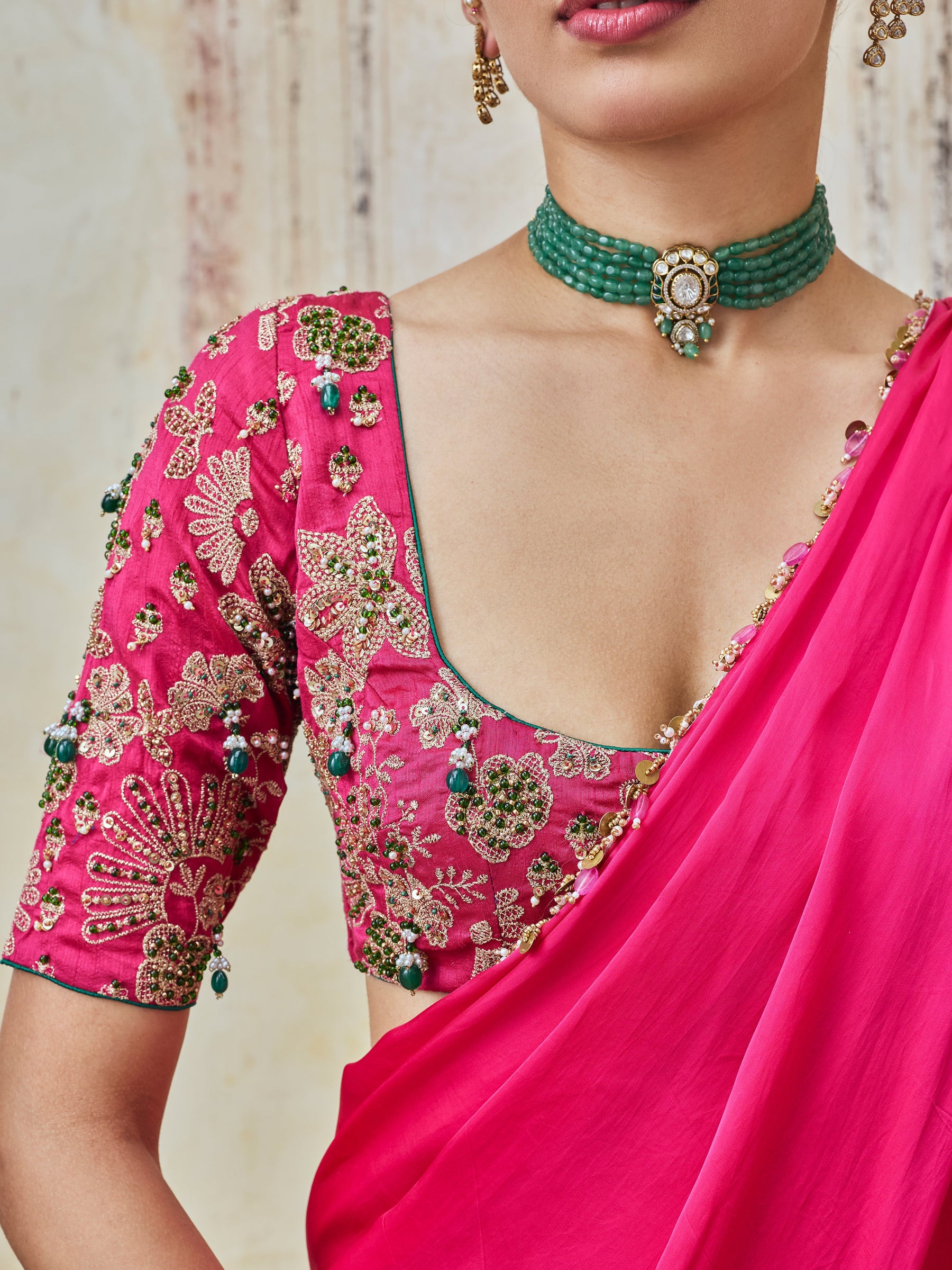 Saawari Cupro Satin Fuchsia Pre-draped Saree