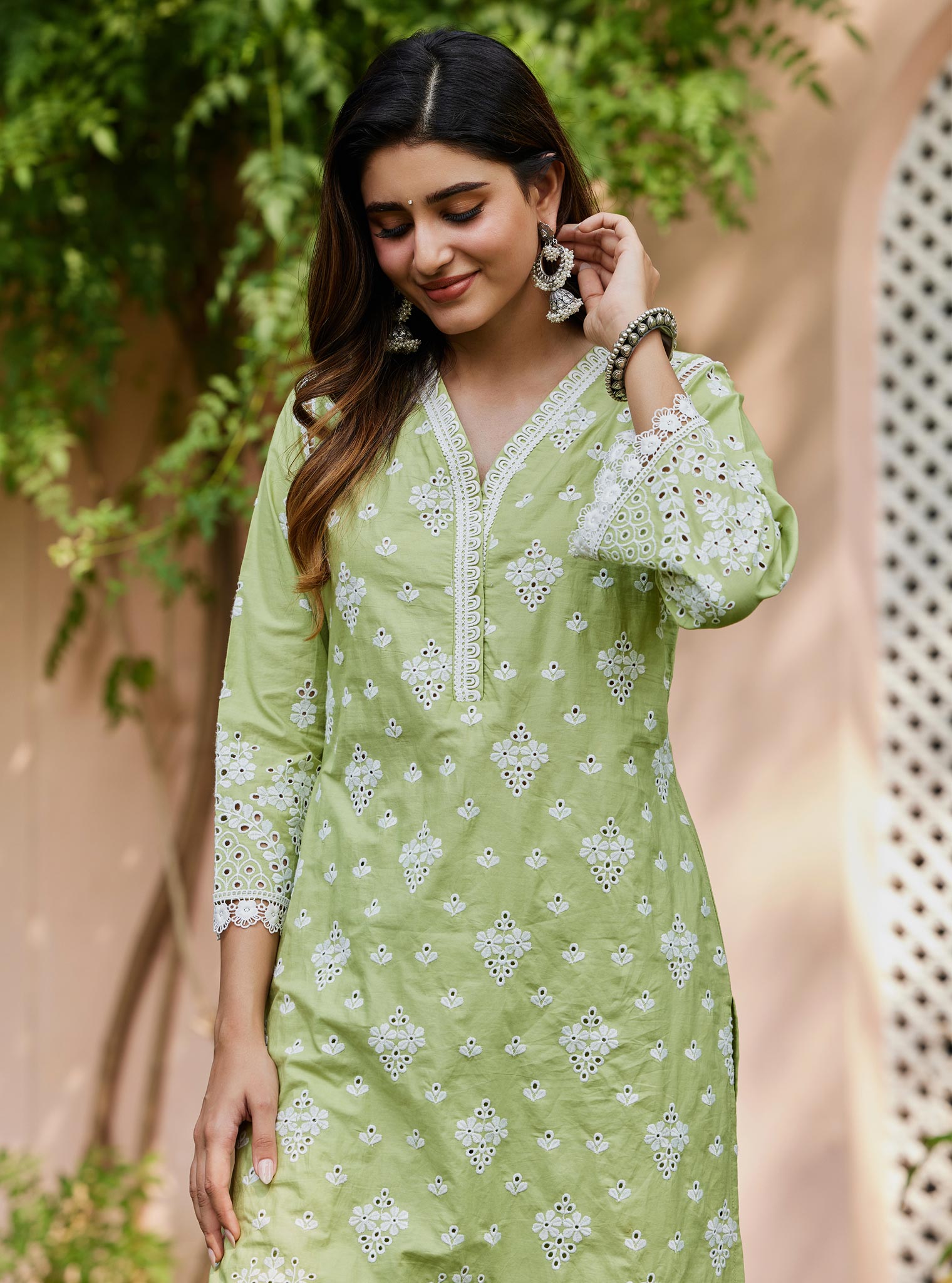 Mulmul Supima Cotton Peehu Green Kurta