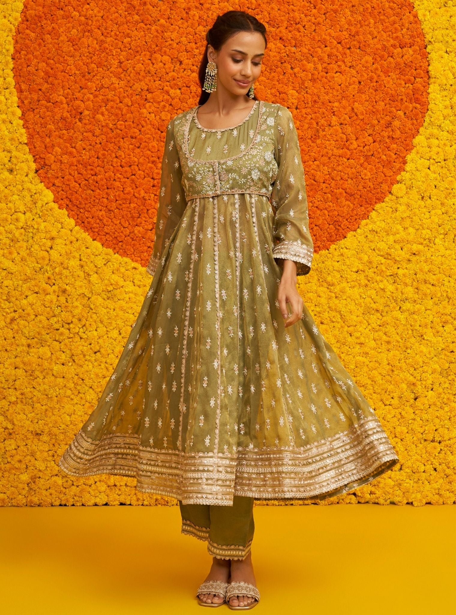 Mulmul Royal Tissue Genda Sage Green Dupatta