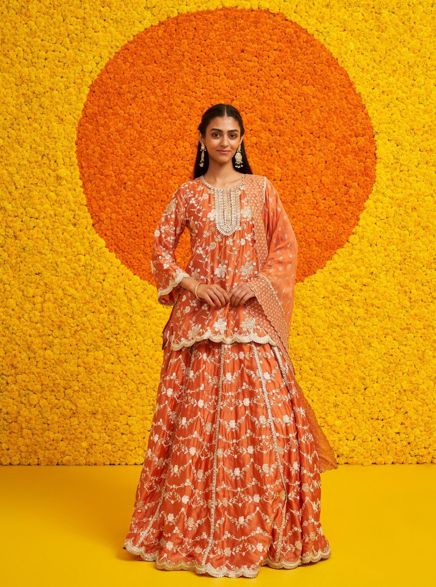 Fitoor Organza Satin Burnt Orange Kurta Set