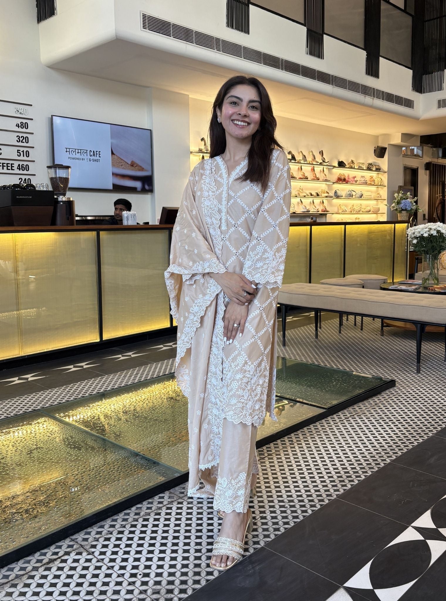 Eesvari Supima Cotton Beige Kurta Set