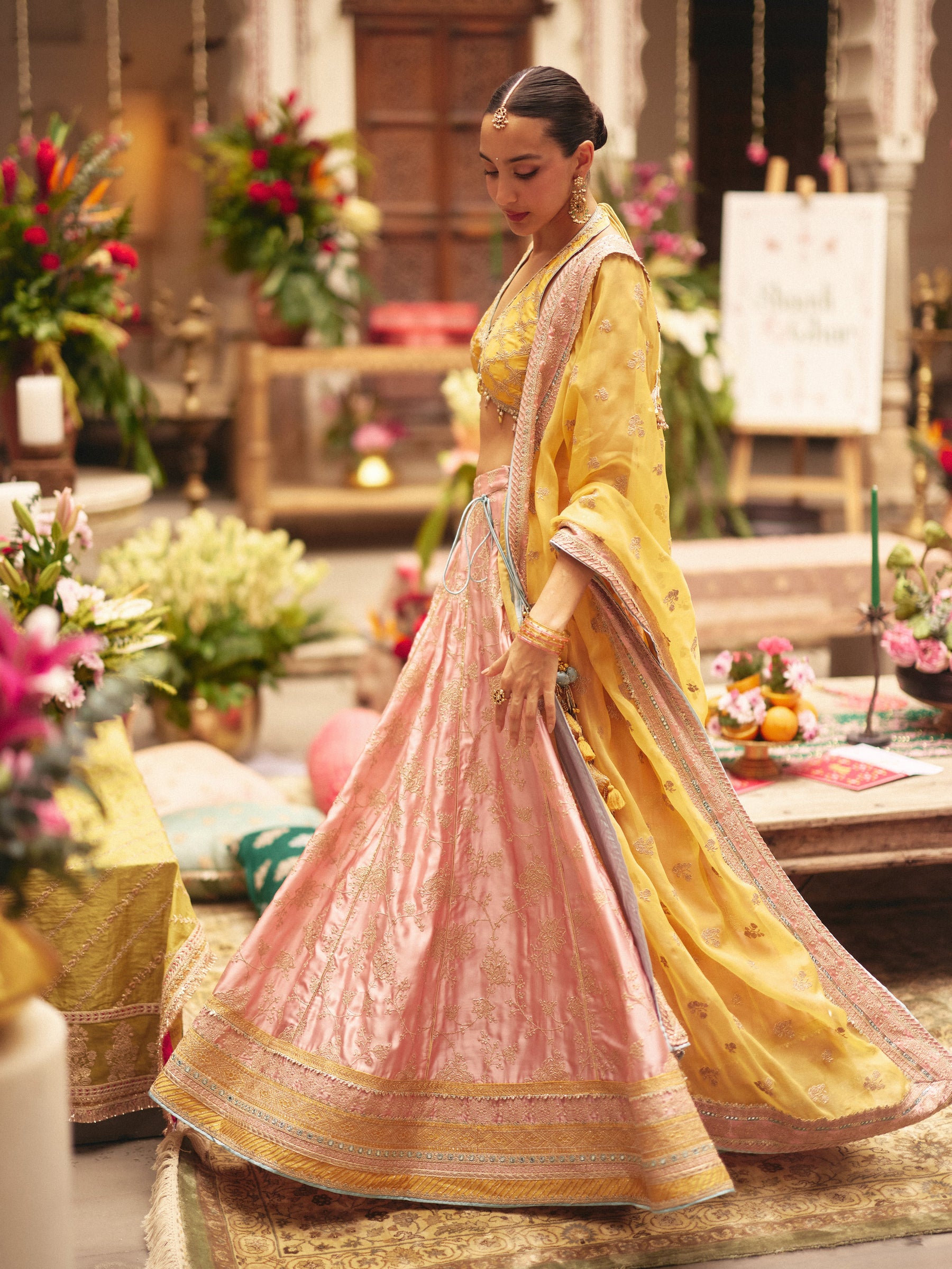 Abeer Cupro Satin Yellow Lehenga
