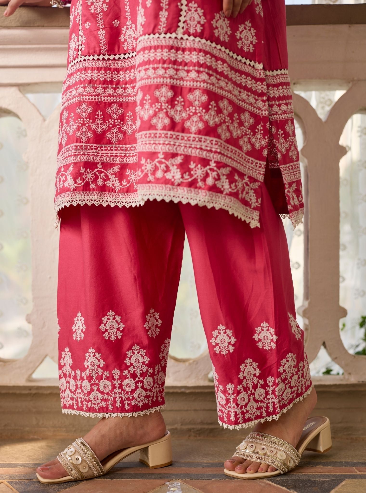 Lomeya Pima Satin Fuschia Kurta Set