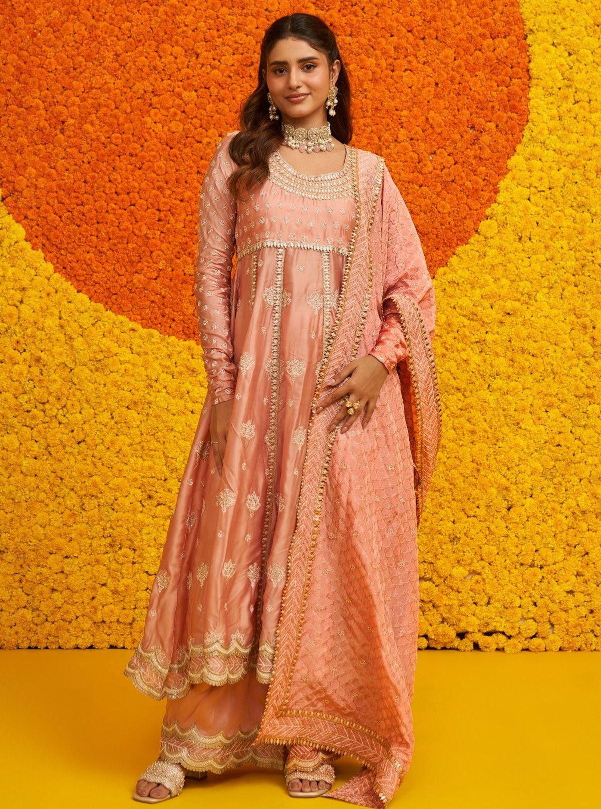Mulmul Banarsi Geometrical Palki Pink Dupatta