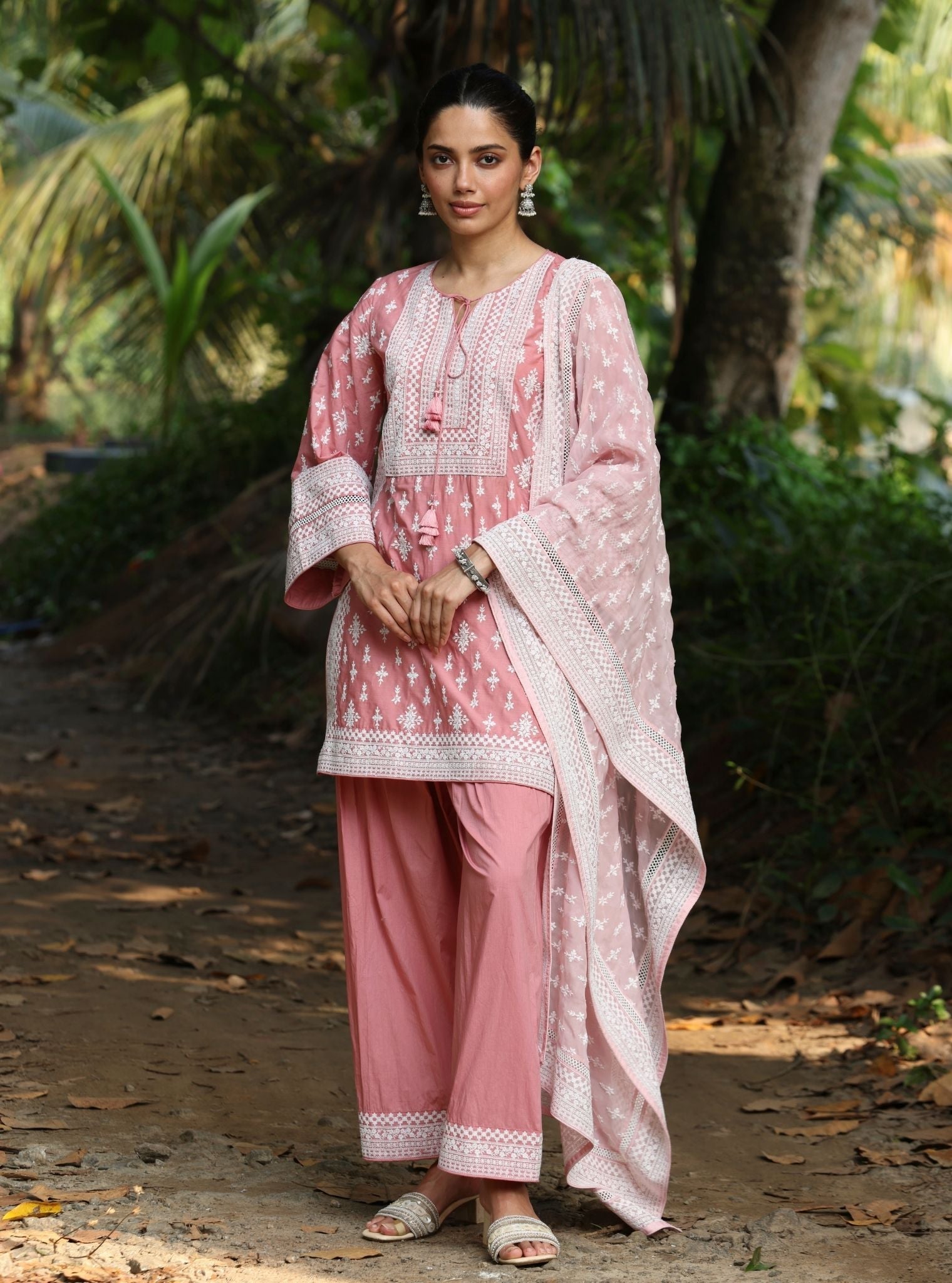 Mulmul Cotton Sree Salmon Pink Kurta With Mulmul Cotton Sree Salmon Pink Salwar