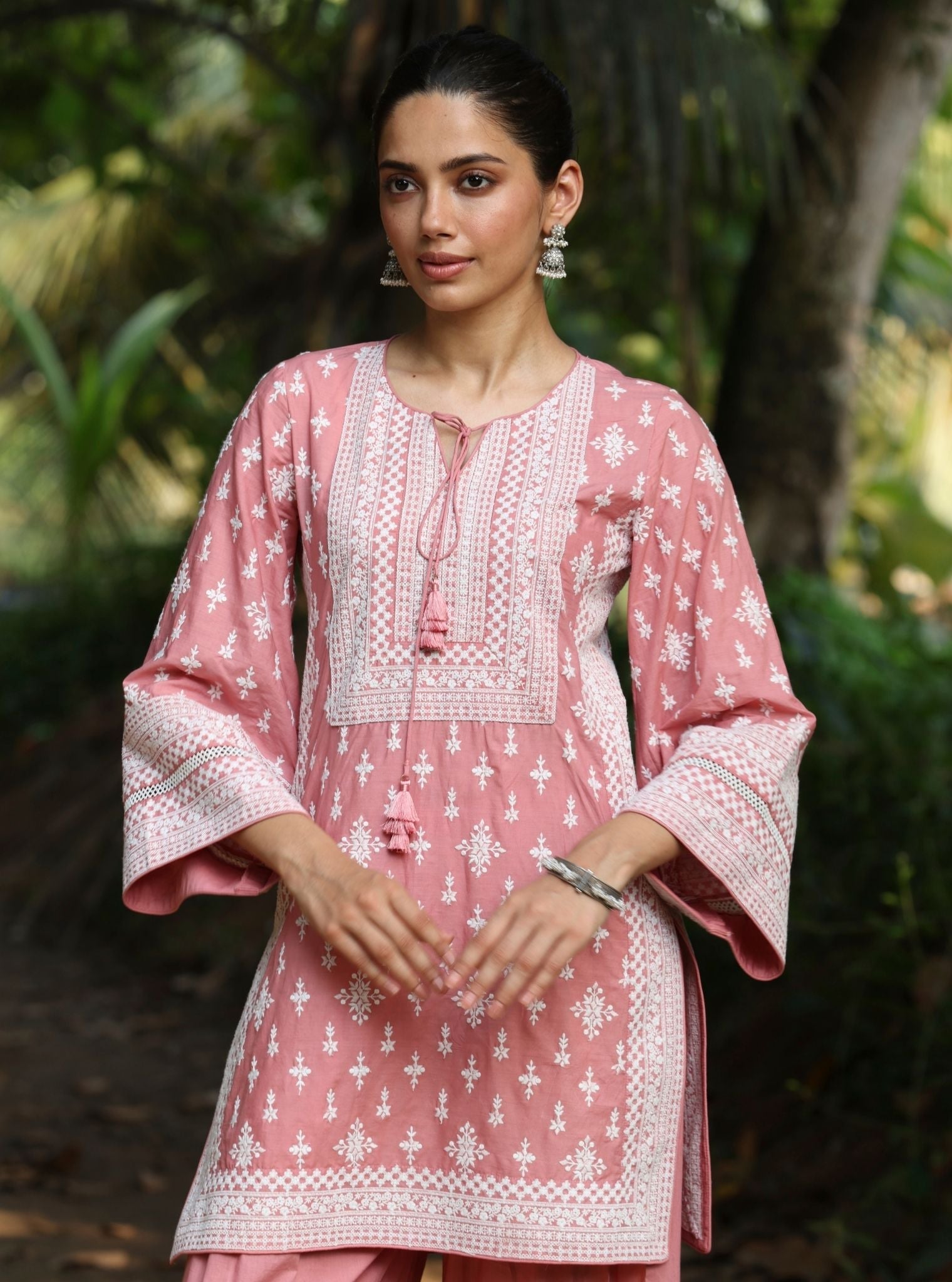 Mulmul Cotton Sree Salmon Pink Kurta With Mulmul Cotton Sree Salmon Pink Salwar