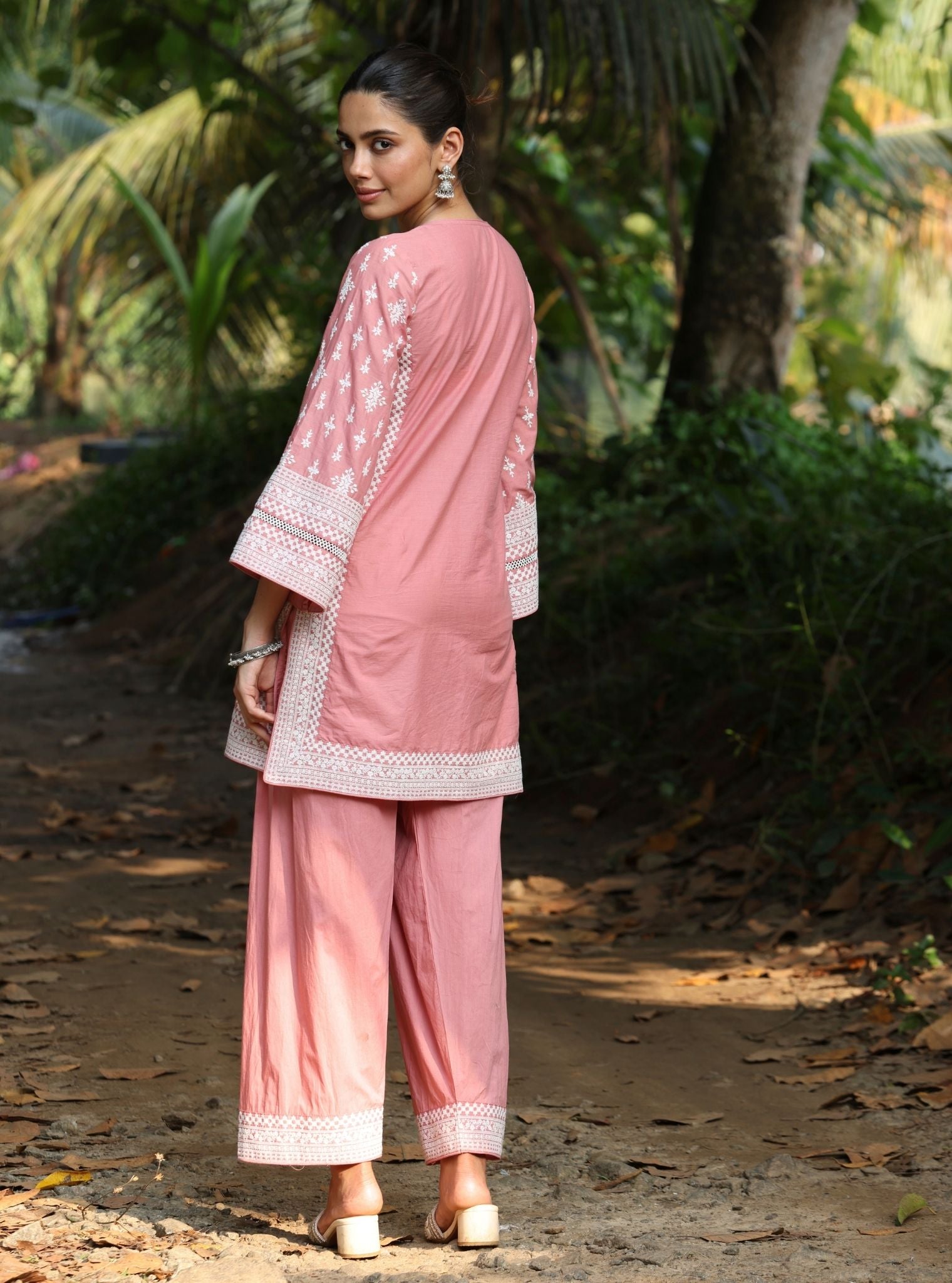 Mulmul Cotton Sree Salmon Pink Kurta With Mulmul Cotton Sree Salmon Pink Salwar