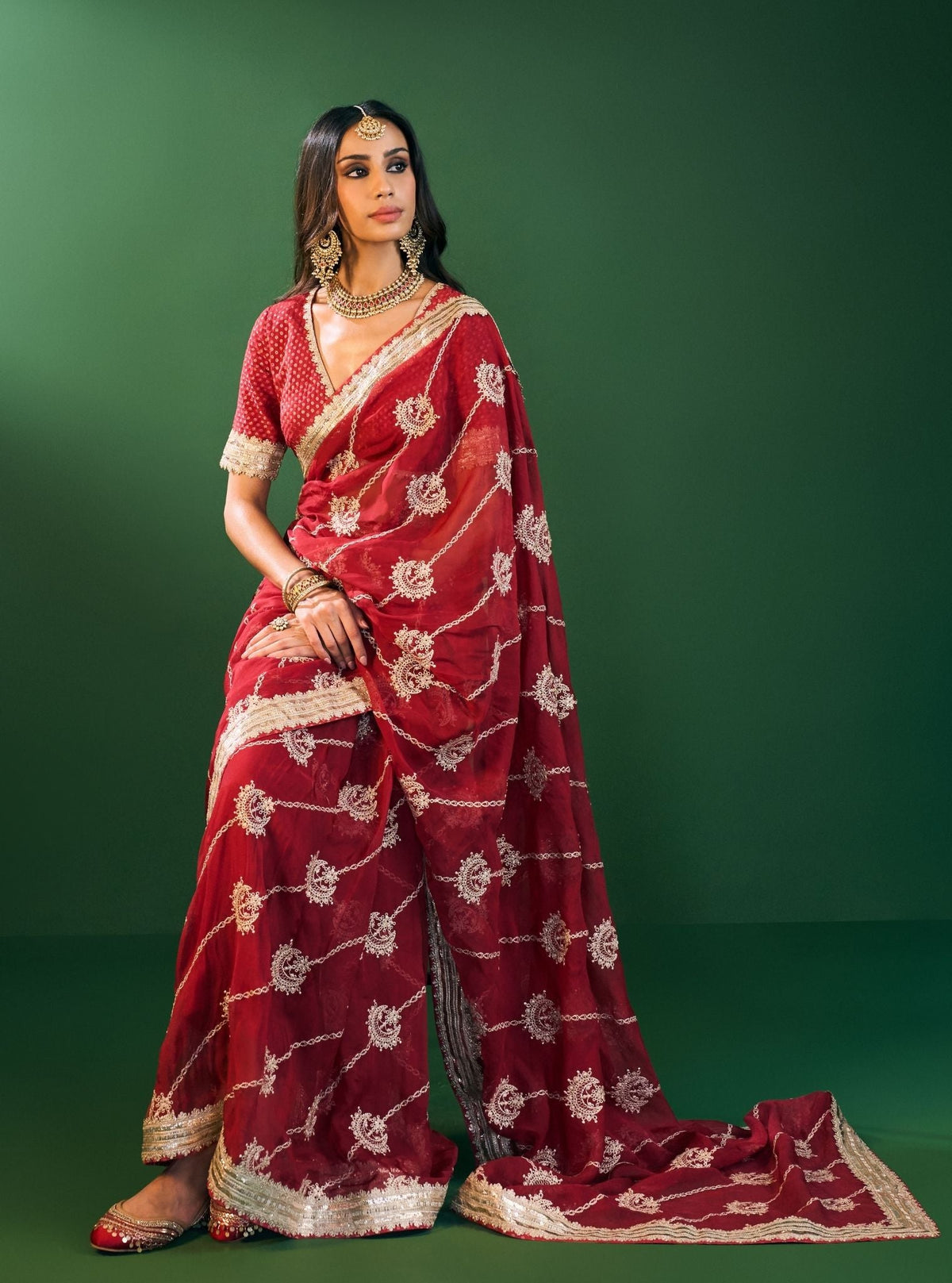 Kesa Organza Red Saree