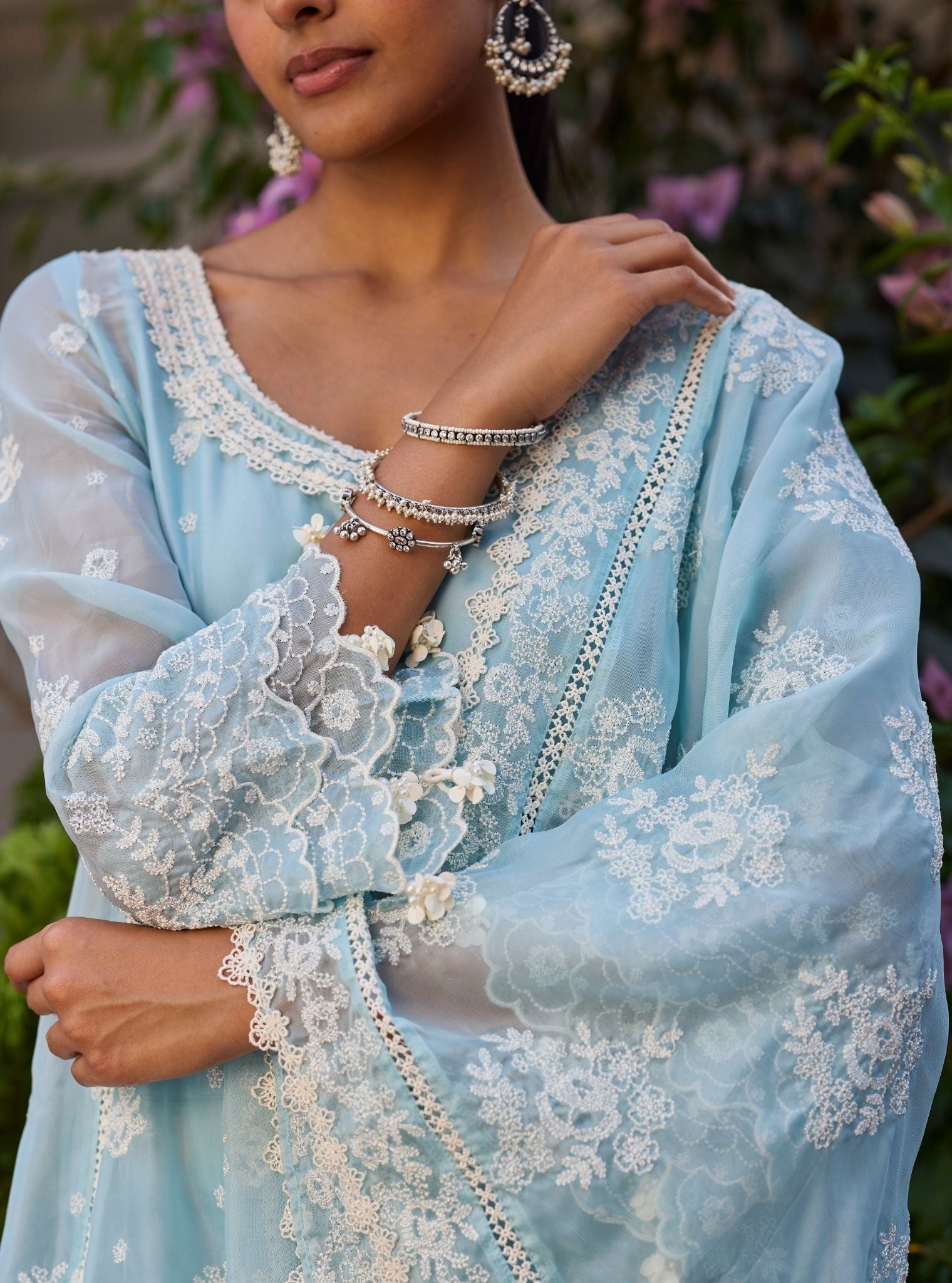 Lilo Organza Light Blue Anarkali Set