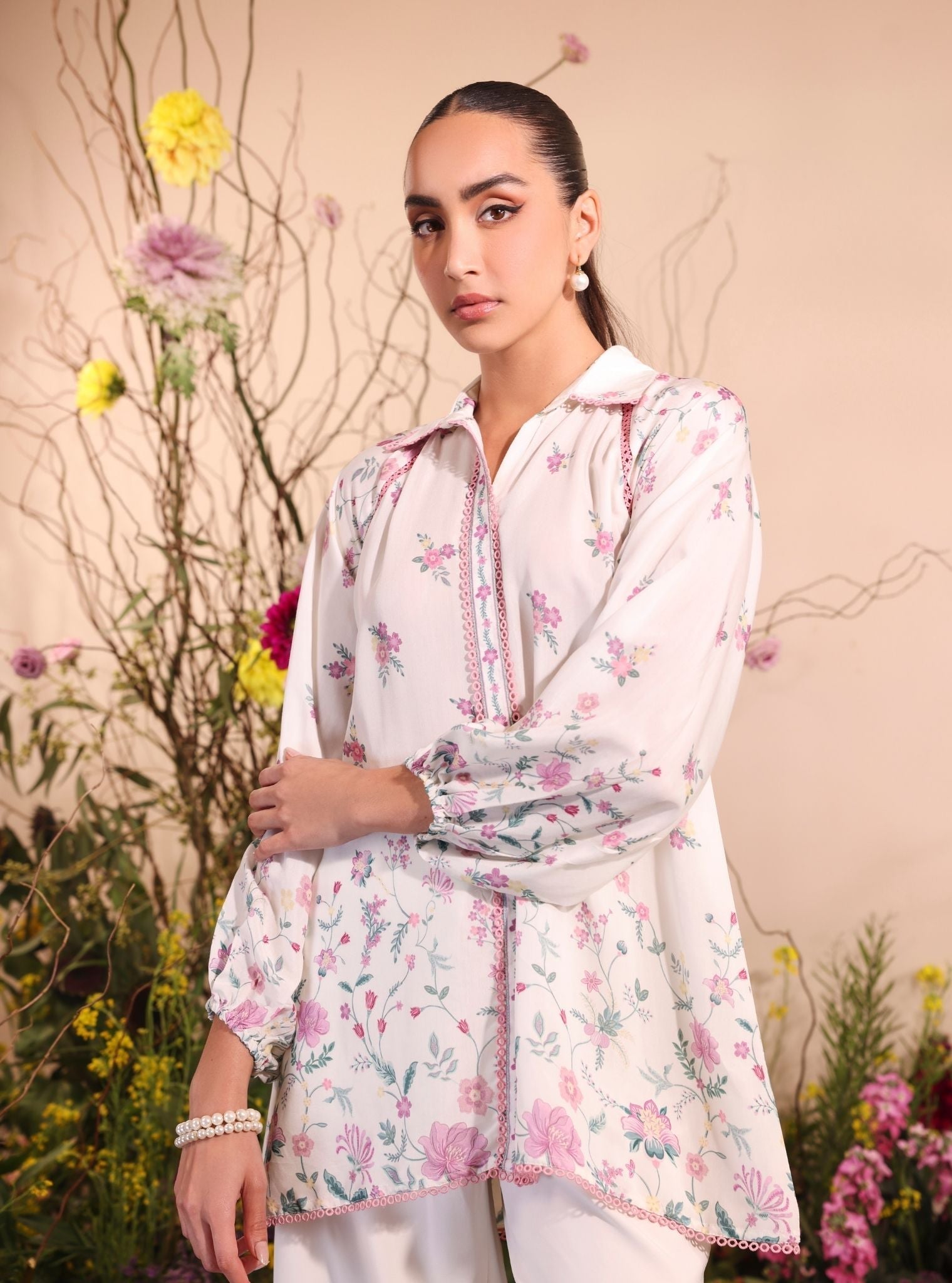 Mulmul Lawn Printed Vesper White Shirt