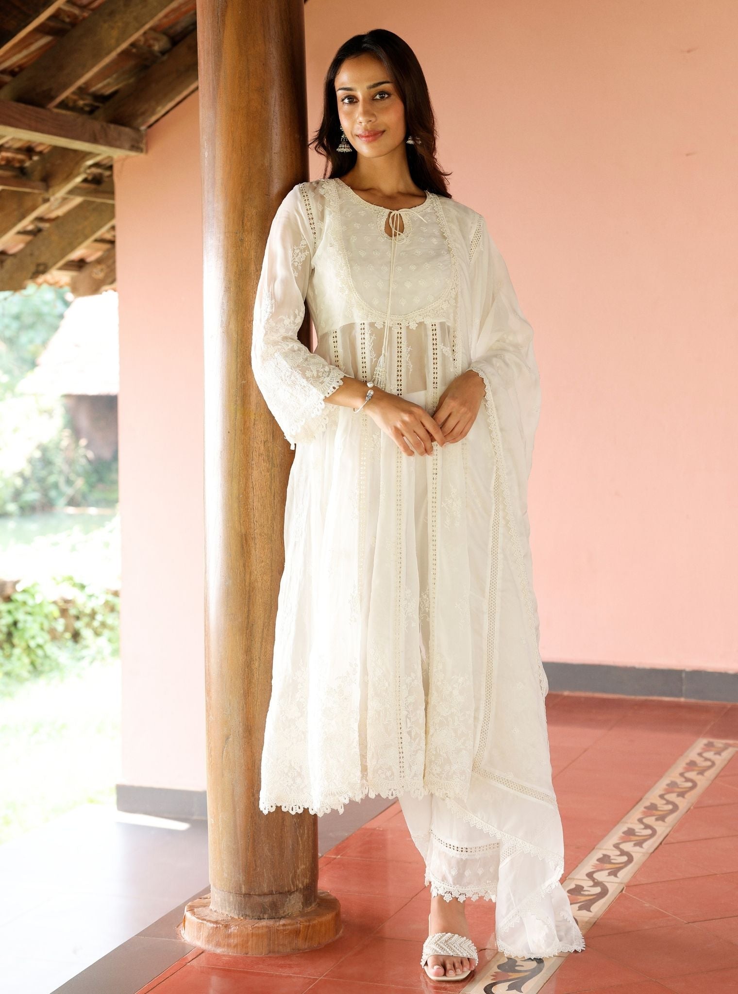 Neesa Organza White Anarkali Kurta Set
