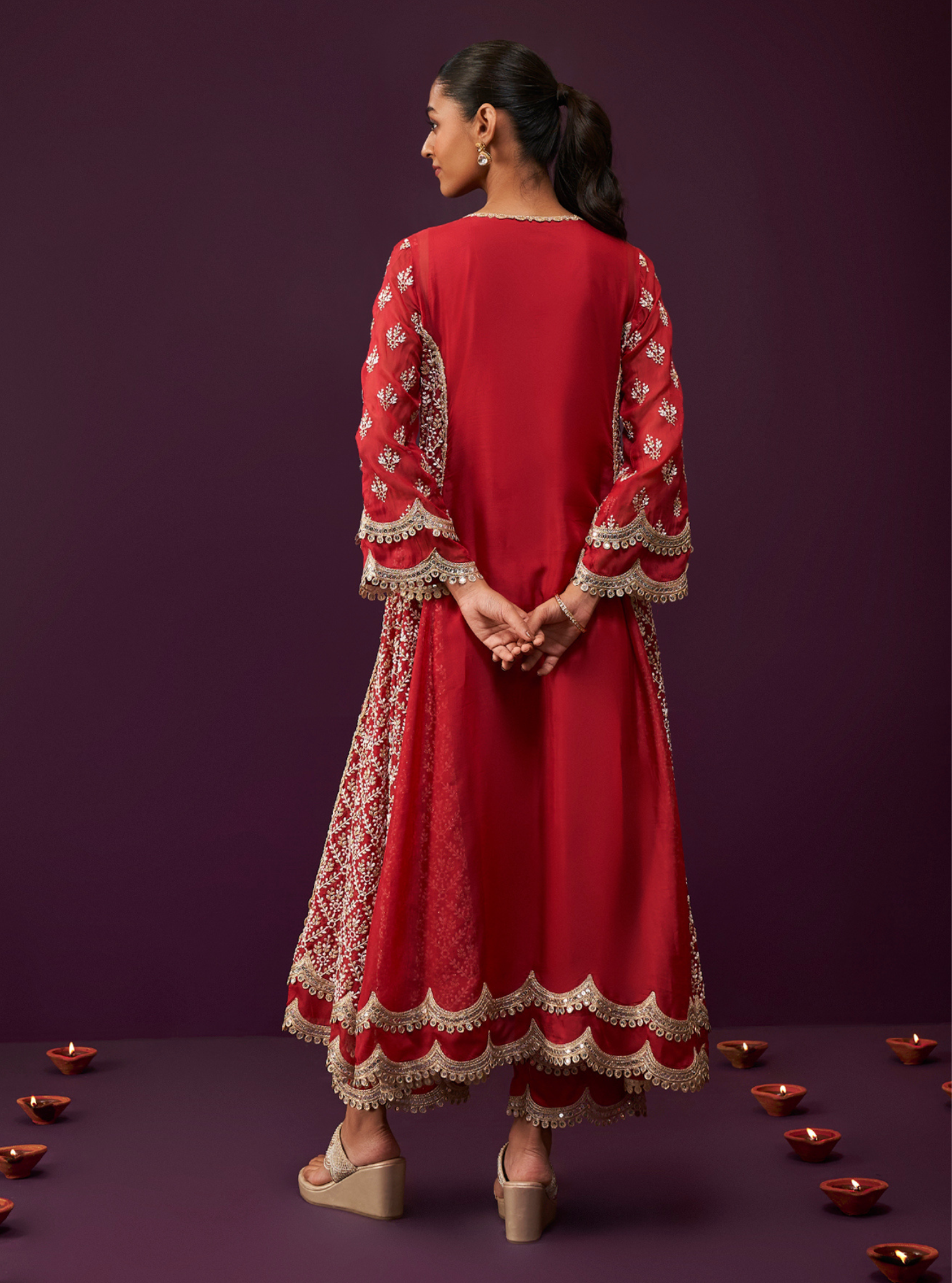 Kwanjal Organza Red Kurta Set