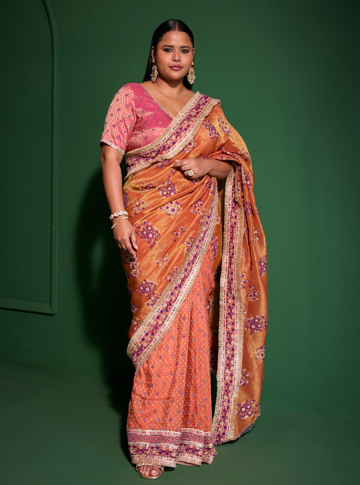 Mohra Lurex Organza + Banarsi Orange Saree
