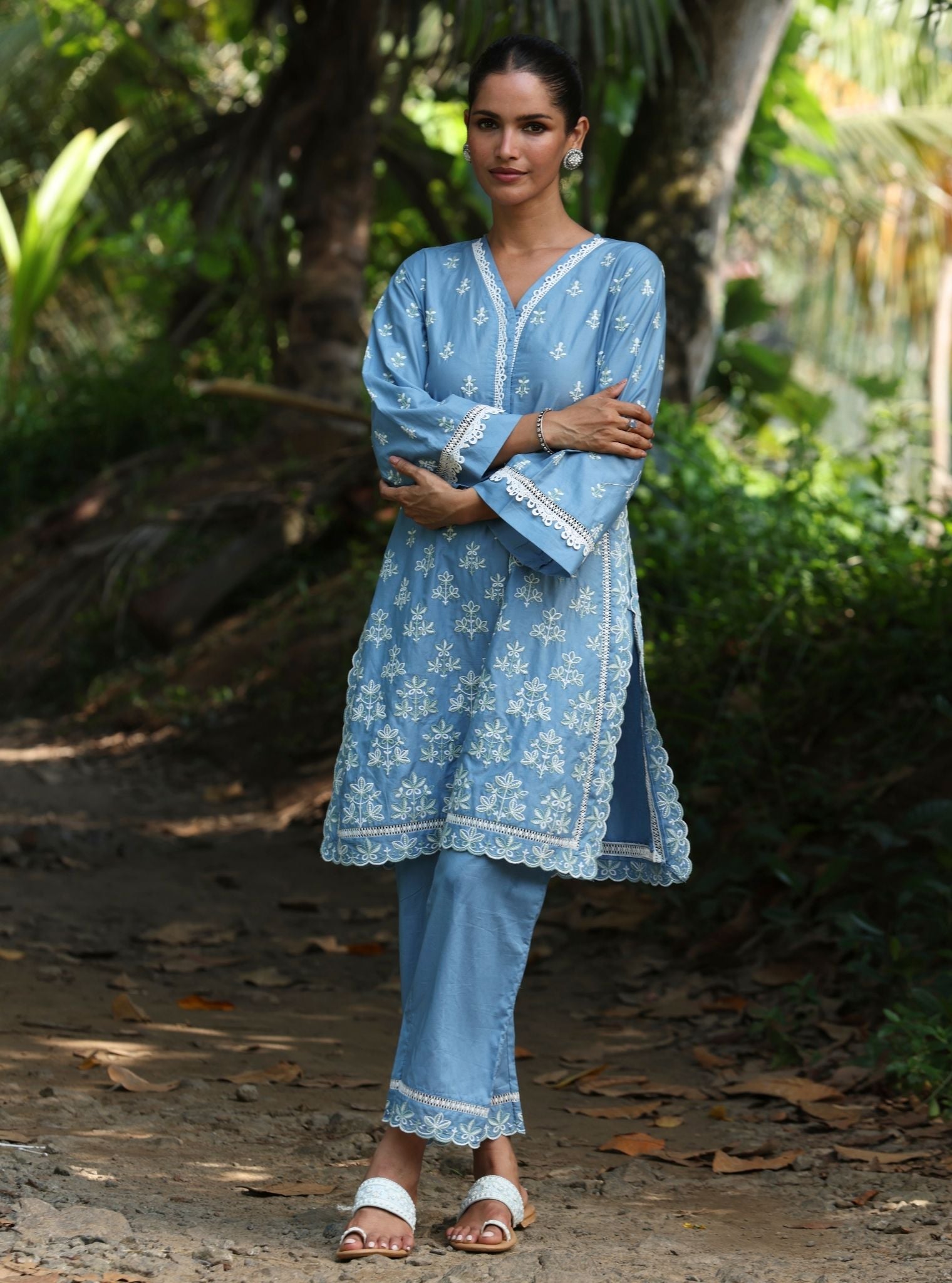 Mulmul Cotton Rith Denim Kurta With Mulmul Cotton Rith Denim Pant