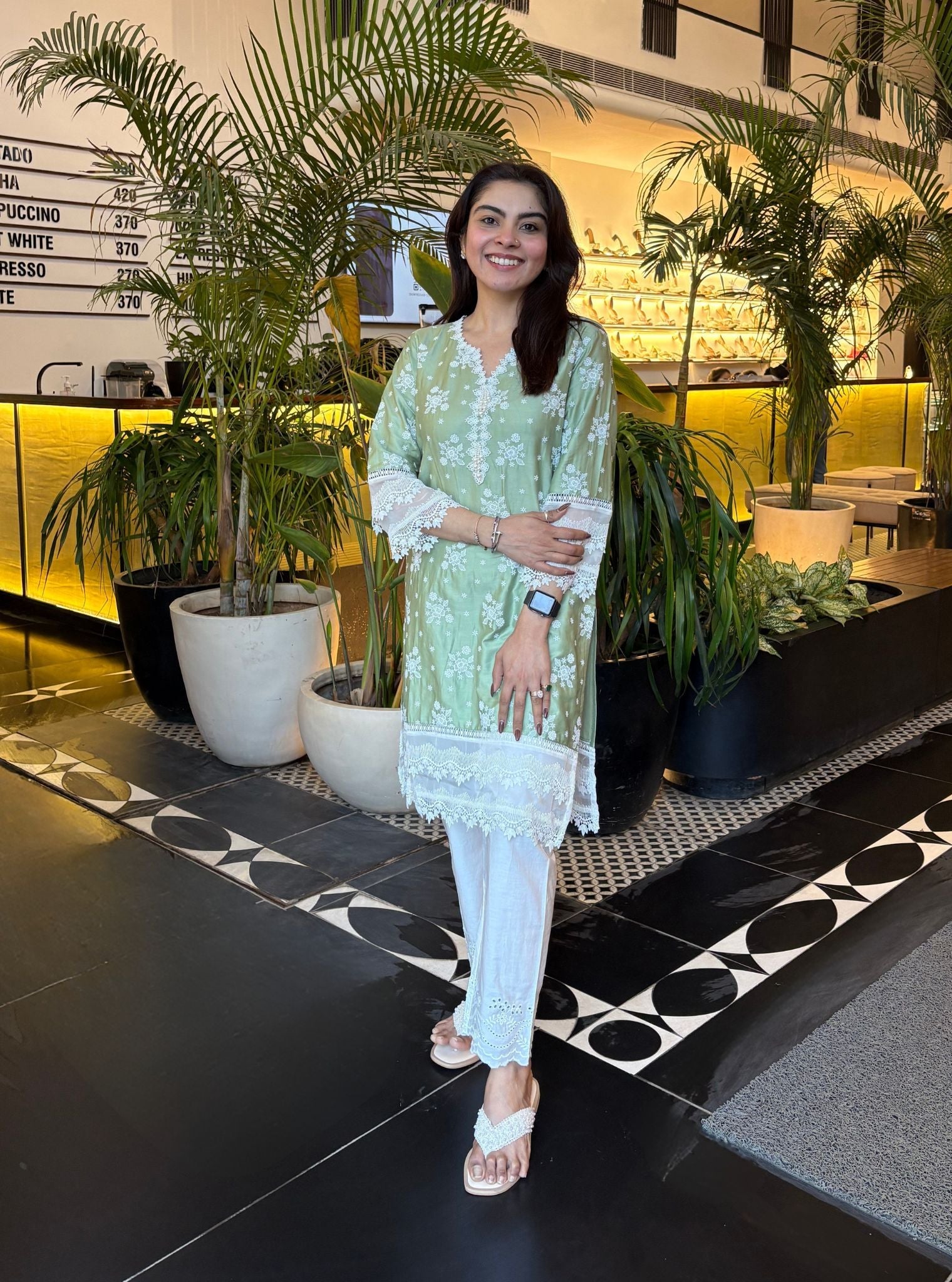 Emmie Pima Satin Green Kurta Set