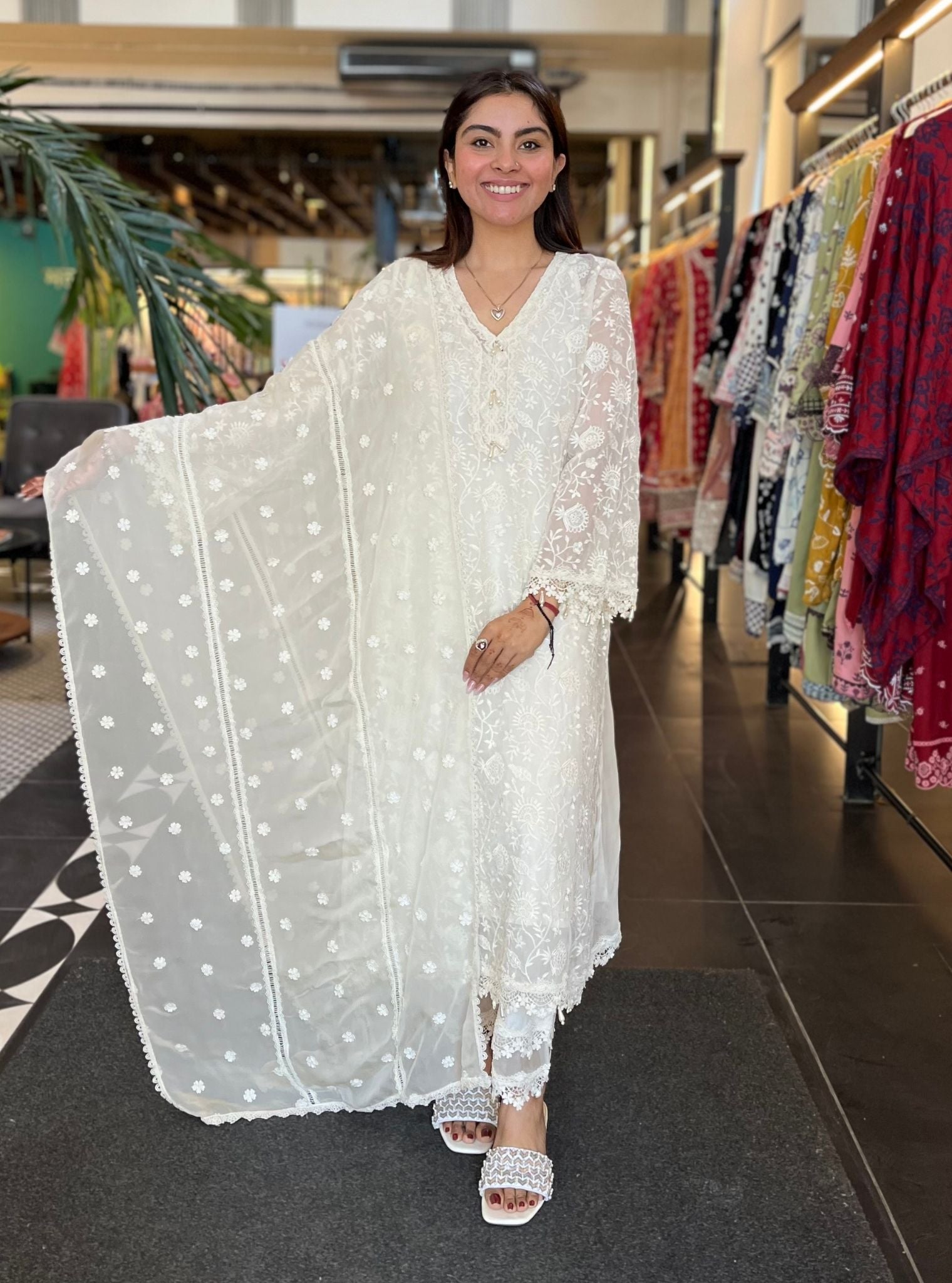 Hillary Organza Off White Kurta Set