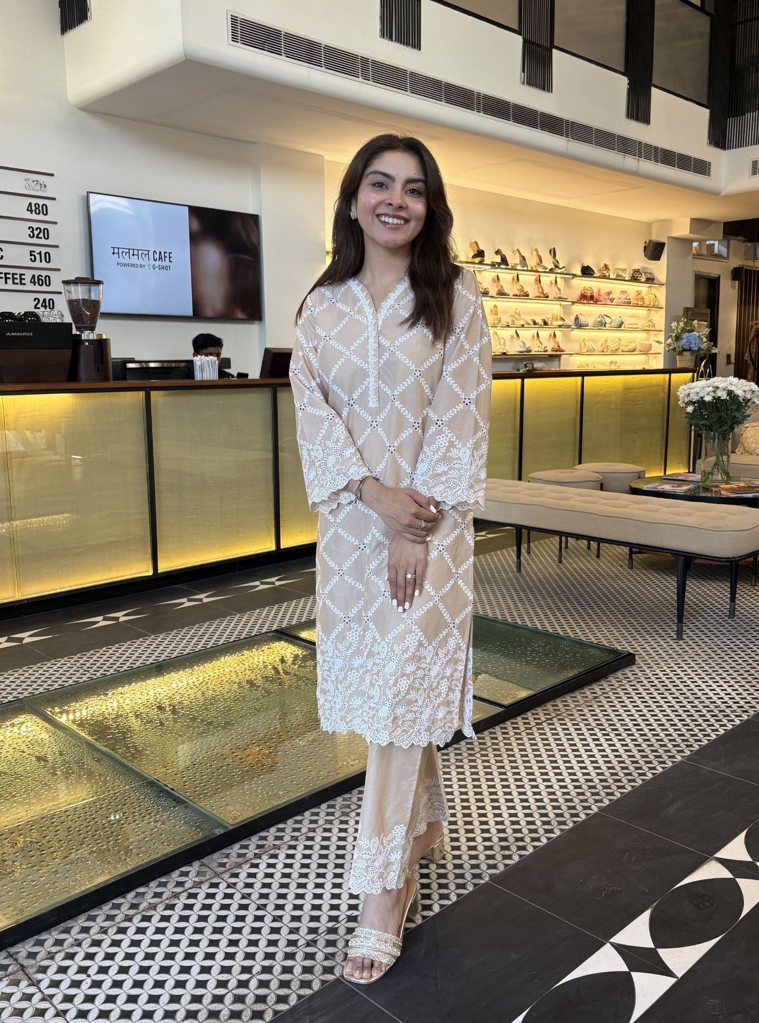 Eesvari Supima Cotton Beige Kurta Set