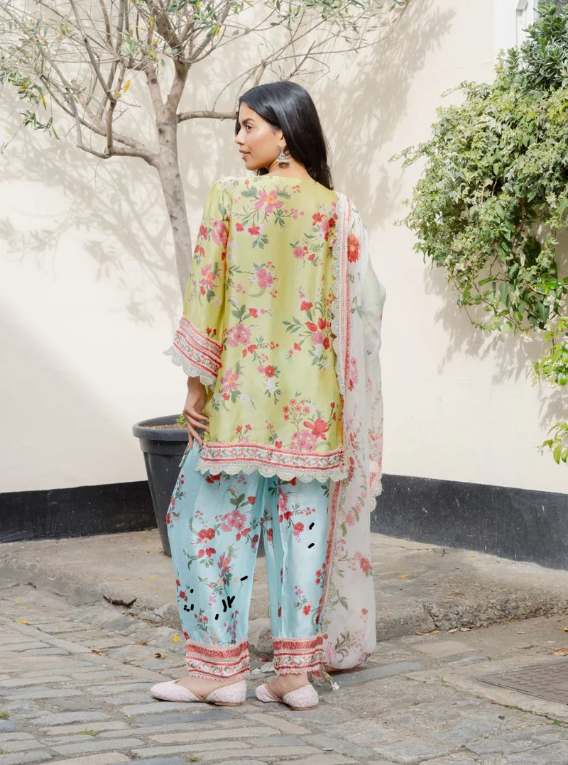 Kena Cupro Satin Lime Kurta with Farshi Salwar