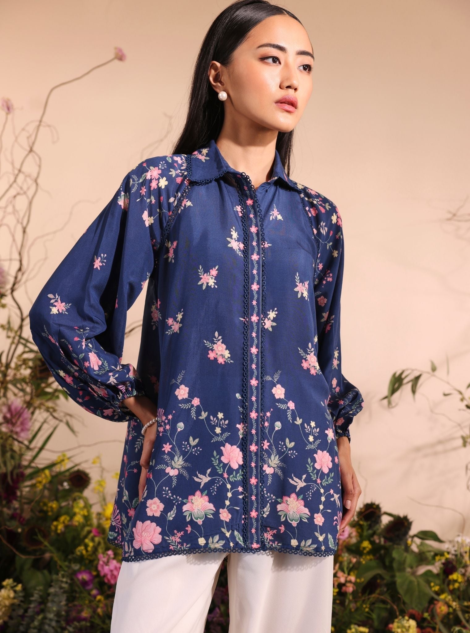 Vesper Lawn Printed Navy Shirt