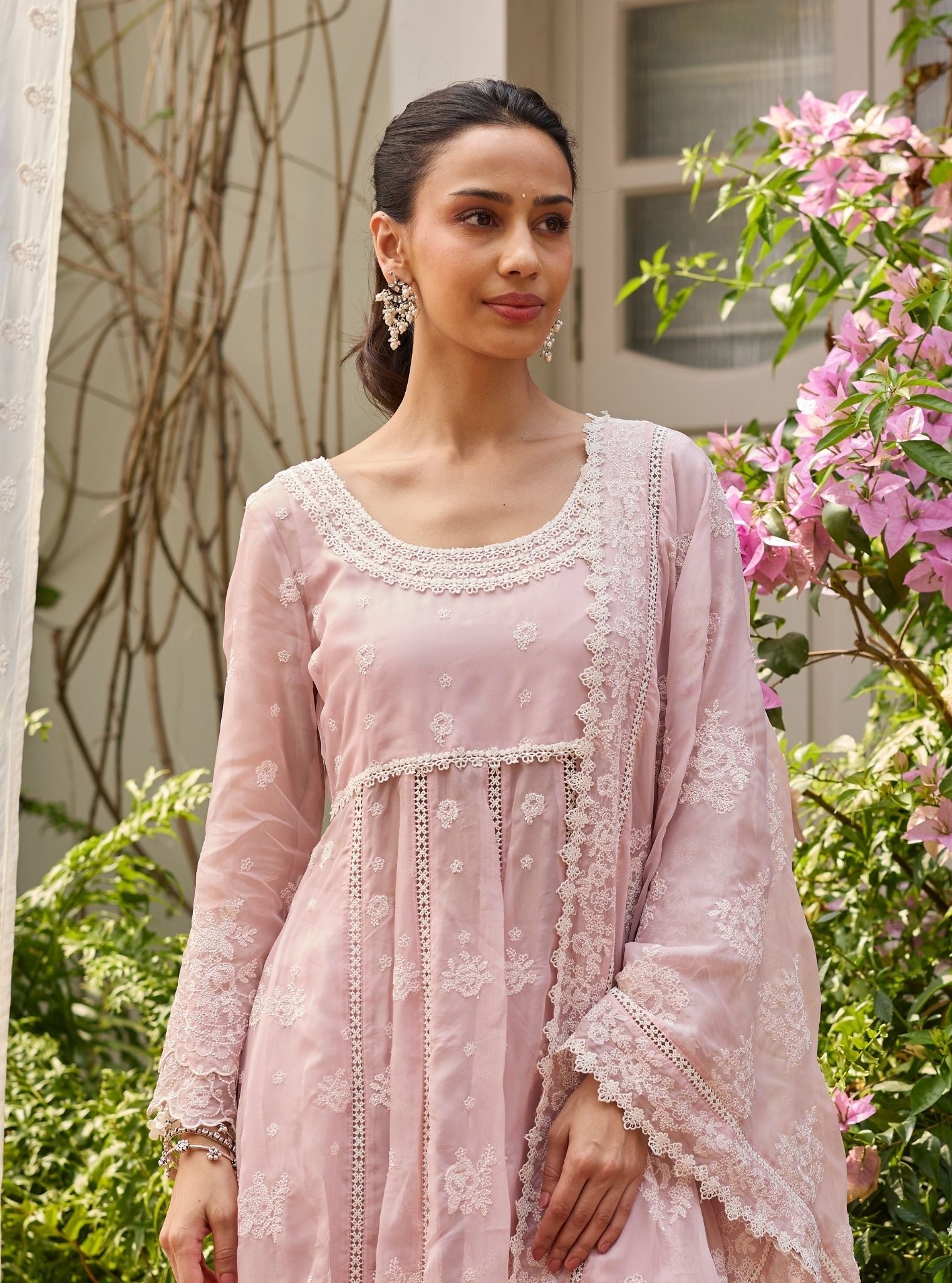 Lilo Organza Dusty Pink Anarkali Set