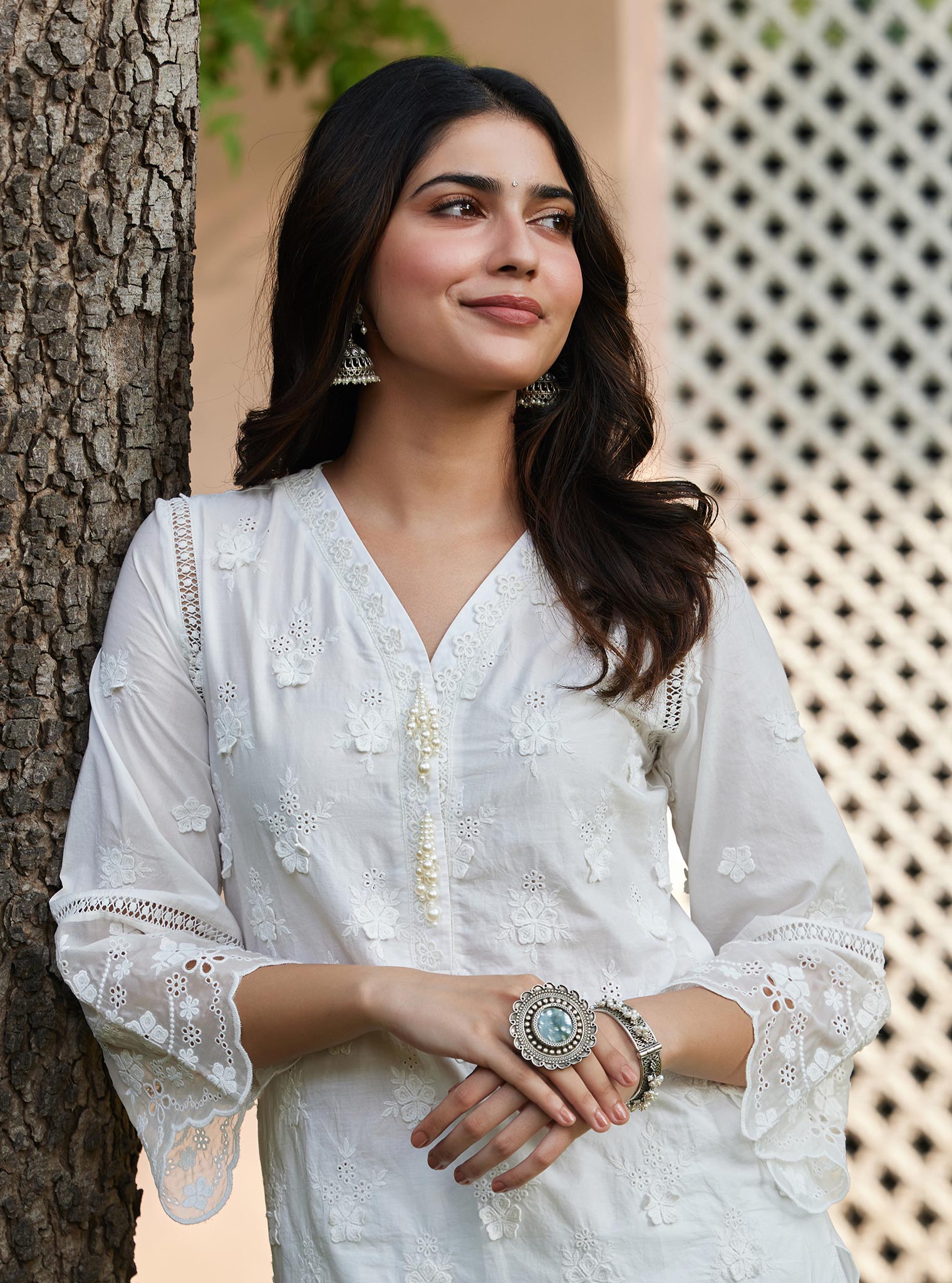 Mulmul Supima Cotton Reeva Off White Kurta