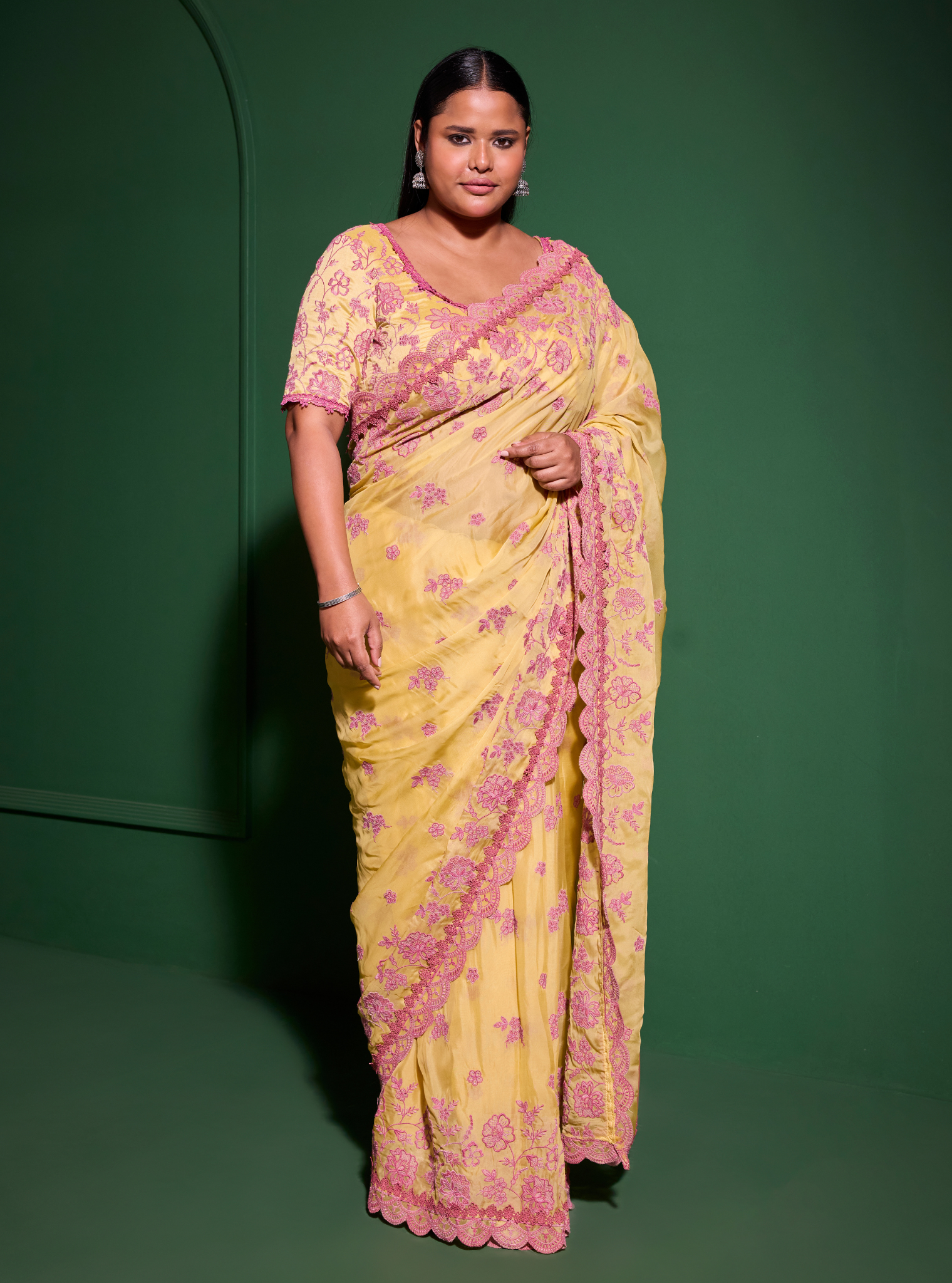 Mulmul Organza Chia Yellow Saree
