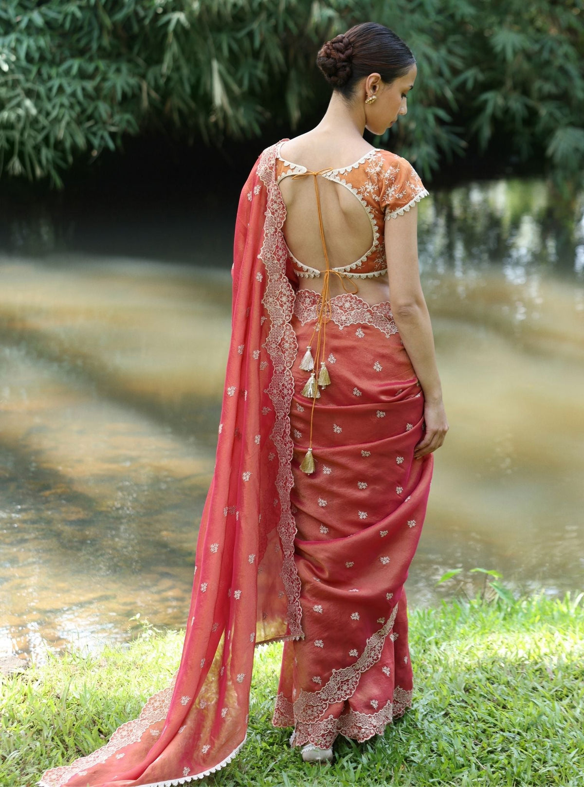 Mubarak Lurex Organza Fuschia Saree