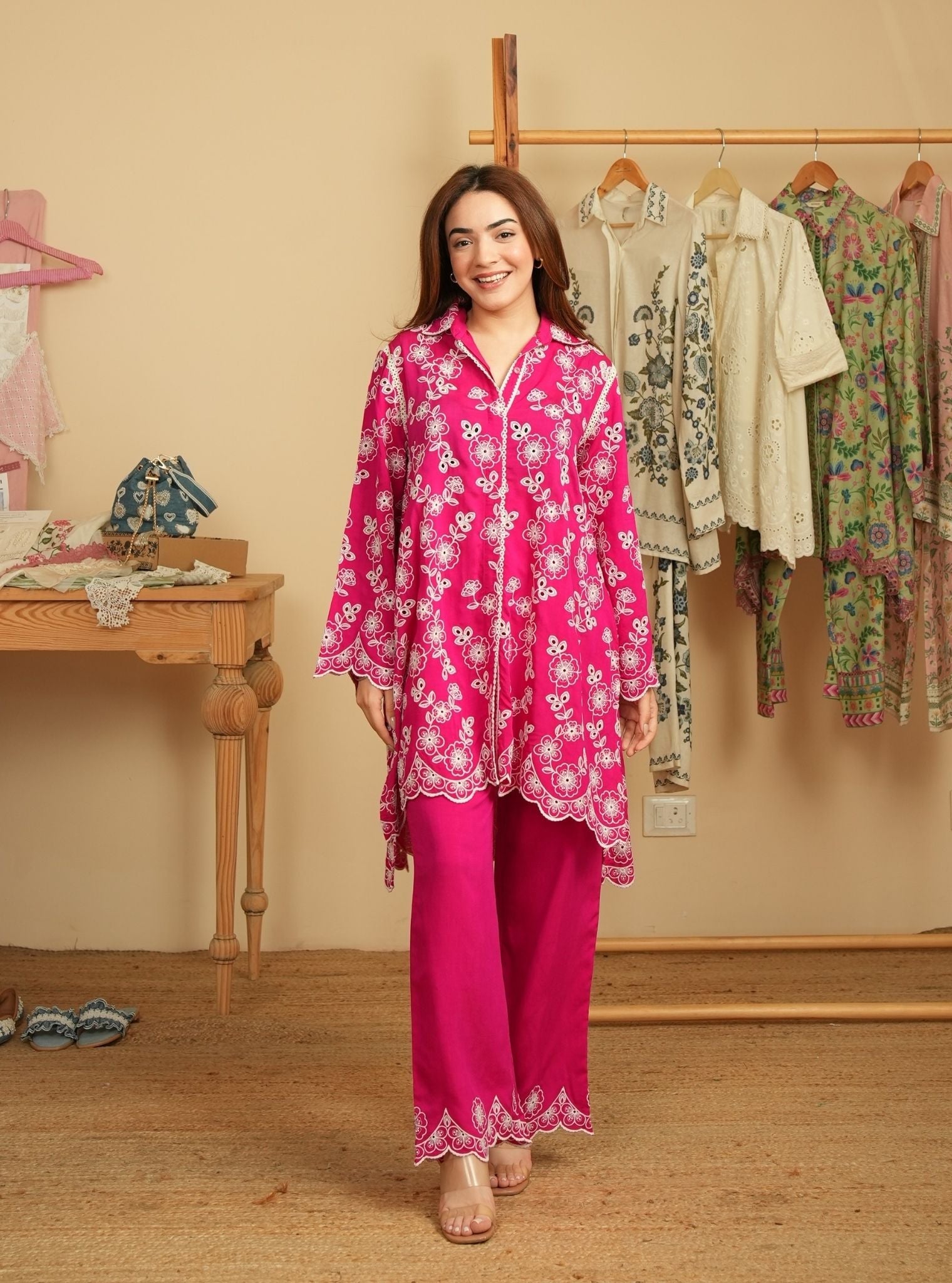 Mulmul Lawn Verena Fuschia Shirt With Mulmul Lawn Verena Fuschia Pant