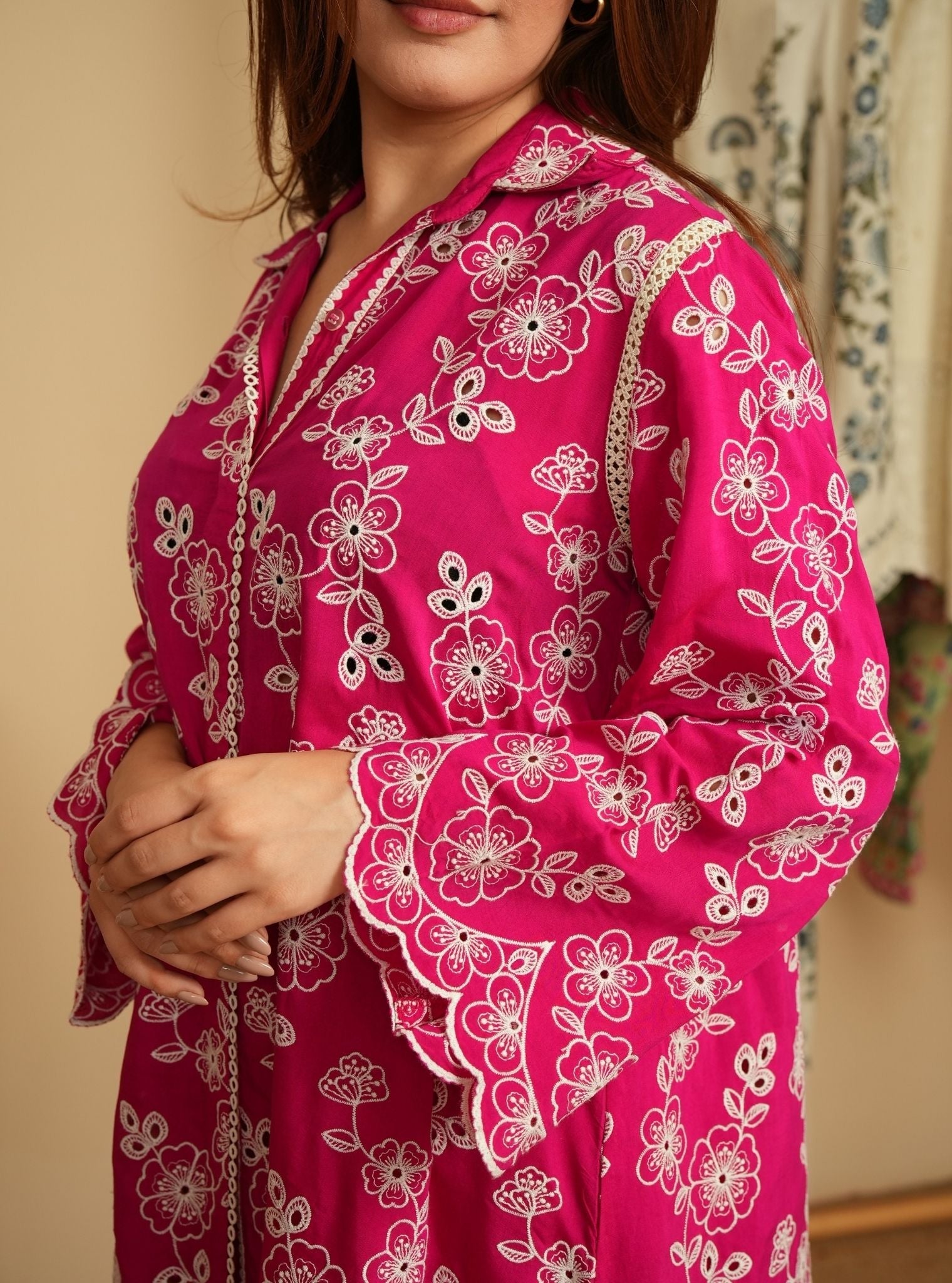 Mulmul Lawn Verena Fuschia Shirt With Mulmul Lawn Verena Fuschia Pant