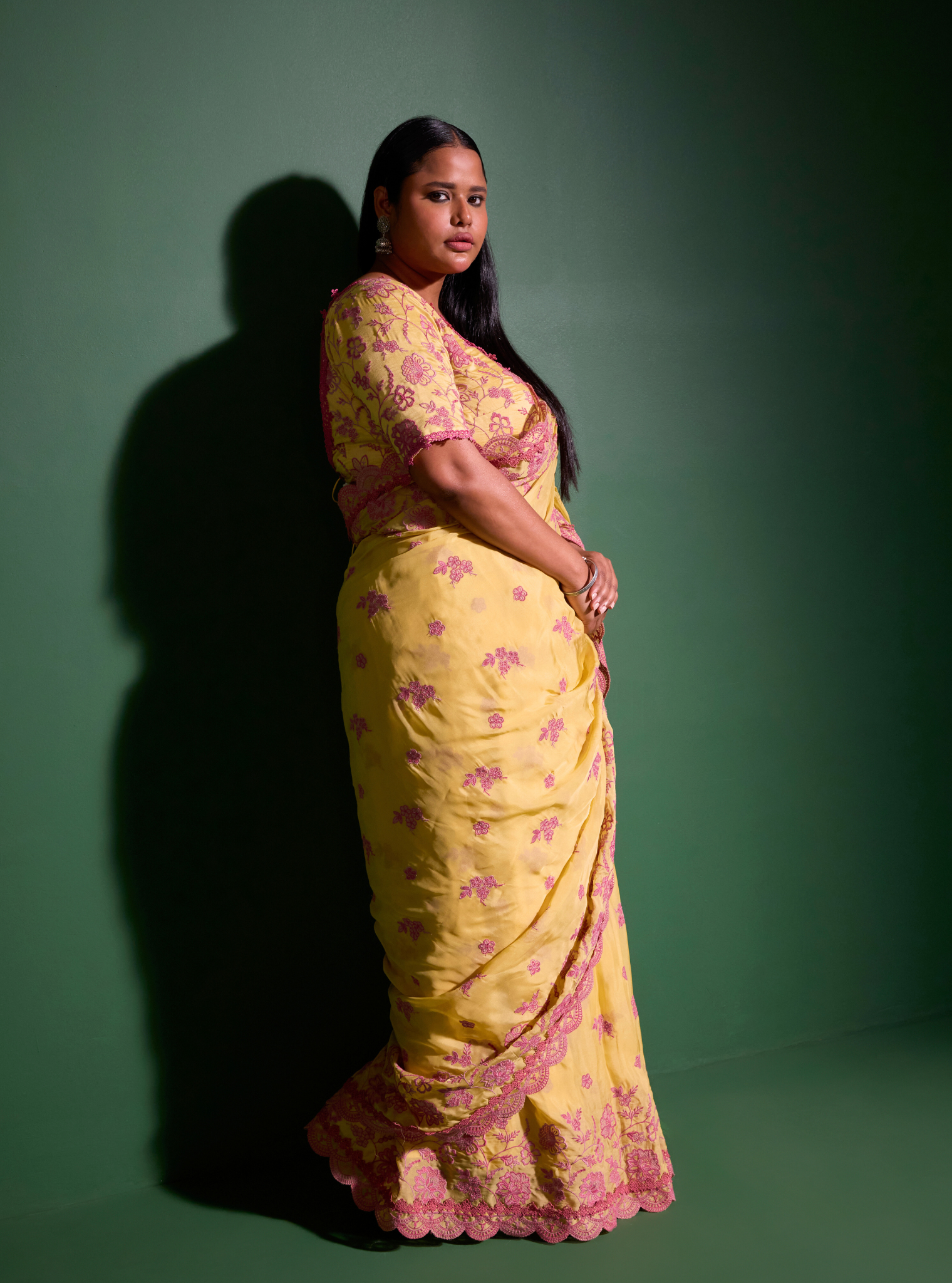 Mulmul Organza Chia Yellow Saree