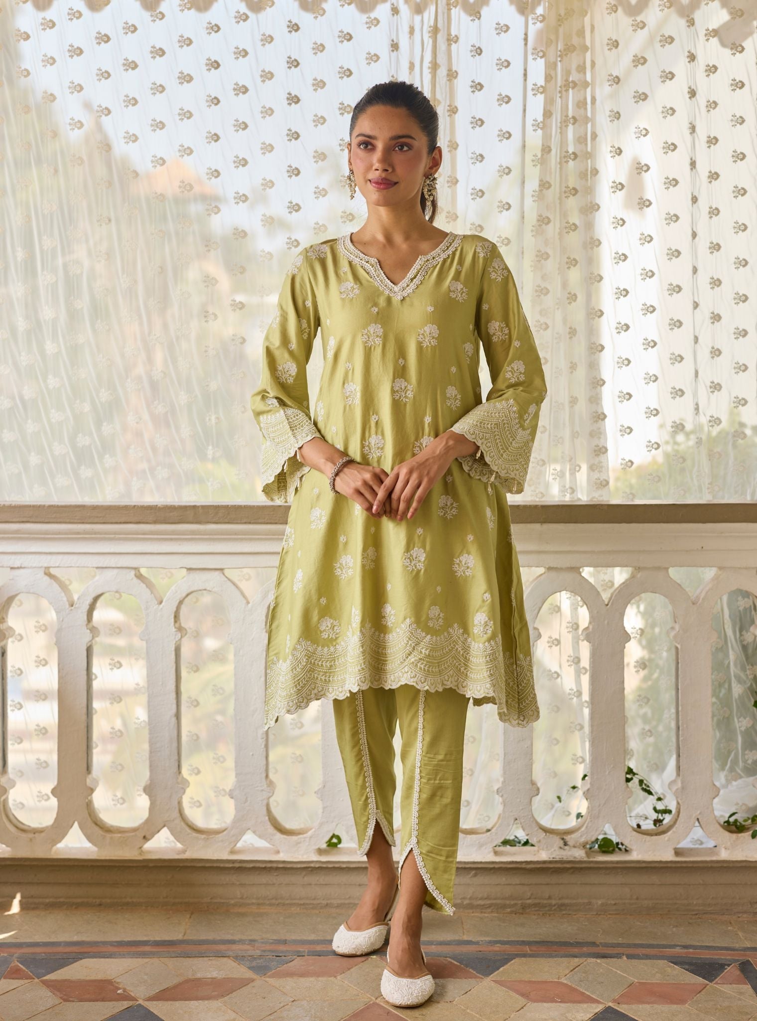 Hemangi Pima Satin Lime Green Kurta Set