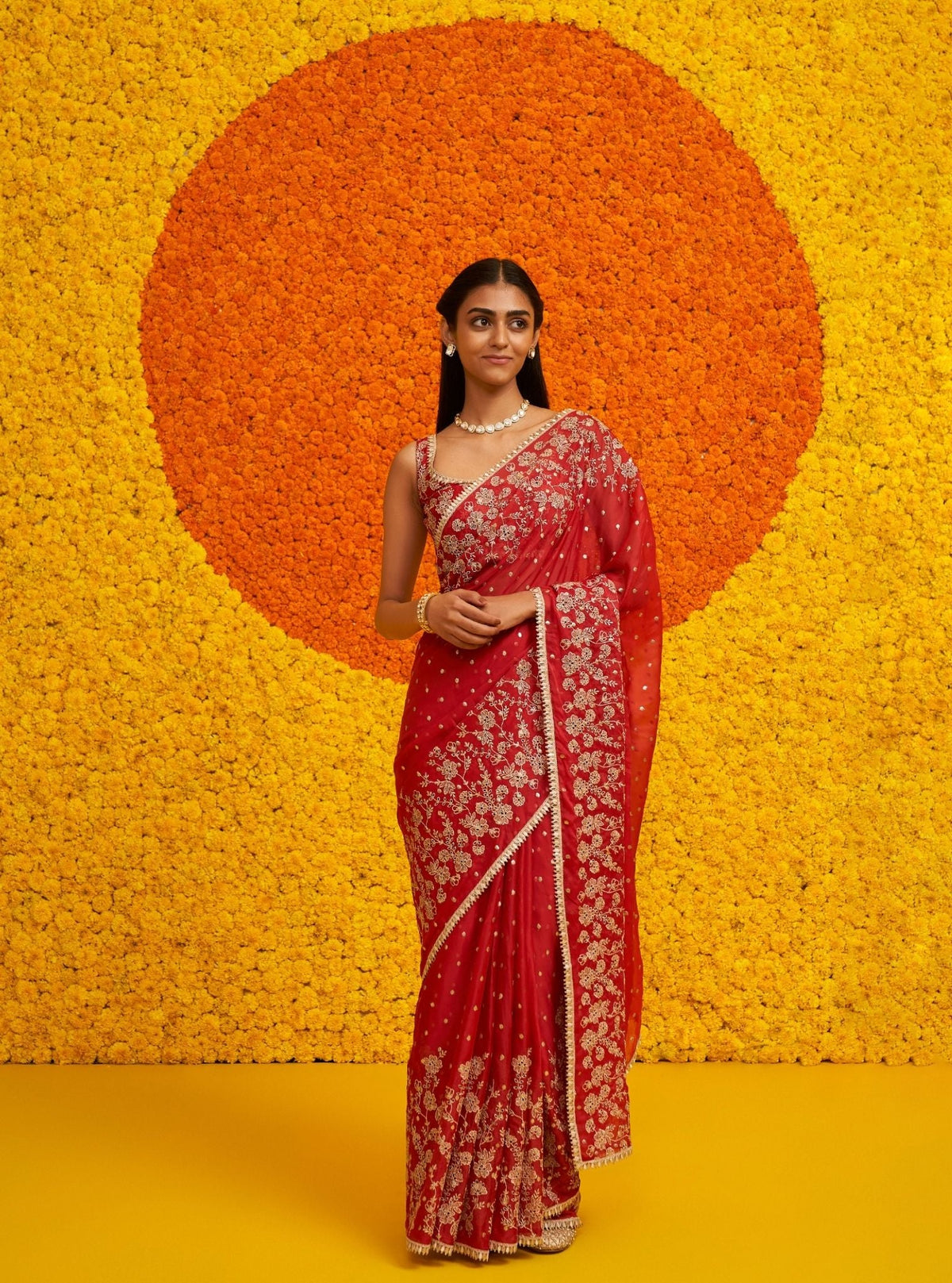 Jigar Organza Red Saree