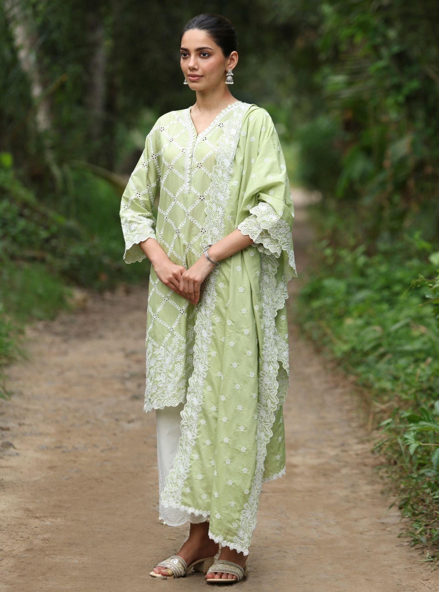 Mulmul Cotton Alohi Light Green Dupatta