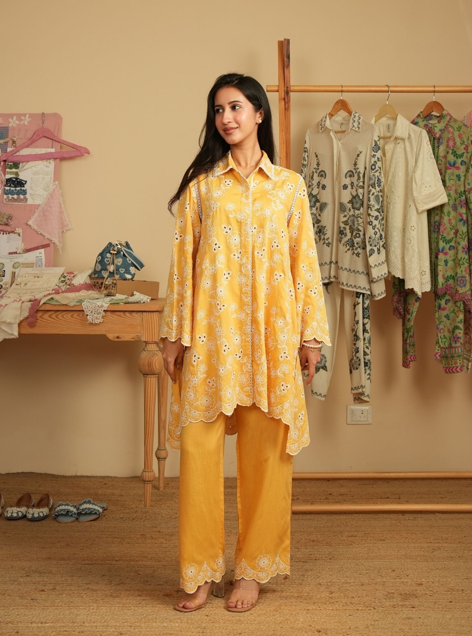 Mulmul Lawn Verena Mustard Shirt With Mulmul Lawn Verena Mustard Pant