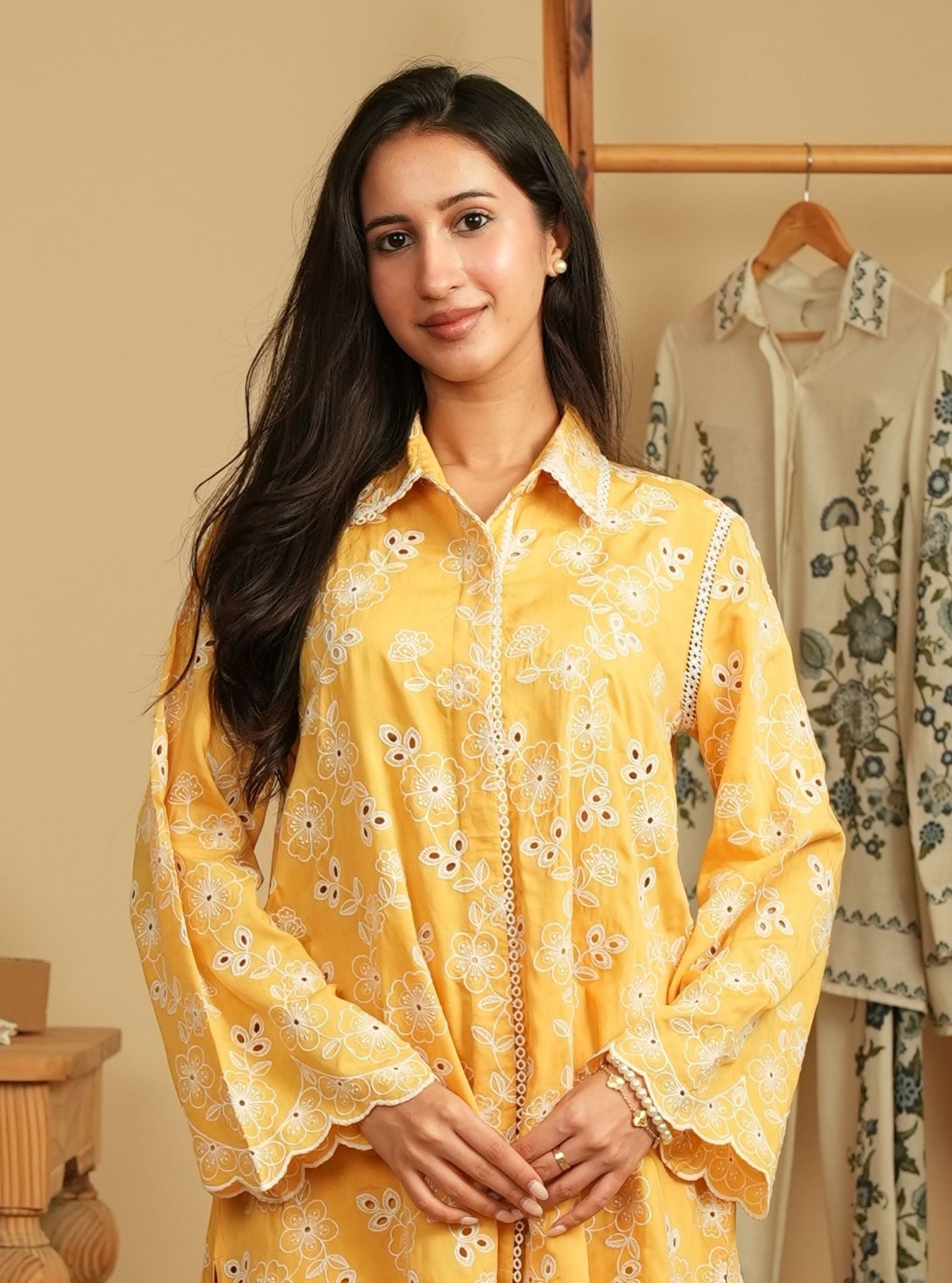 Mulmul Lawn Verena Mustard Shirt With Mulmul Lawn Verena Mustard Pant