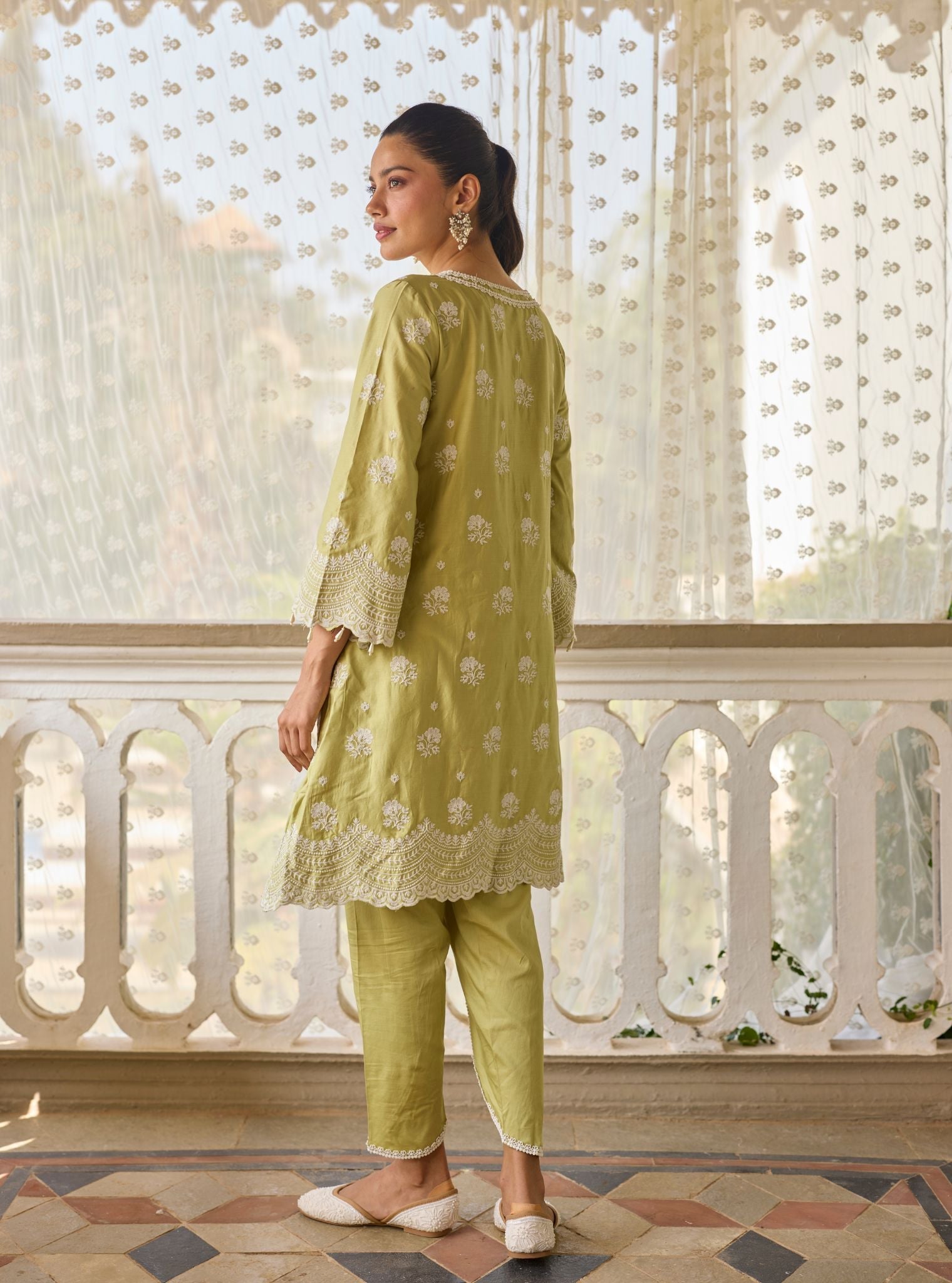Hemangi Pima Satin Lime Green Kurta Set