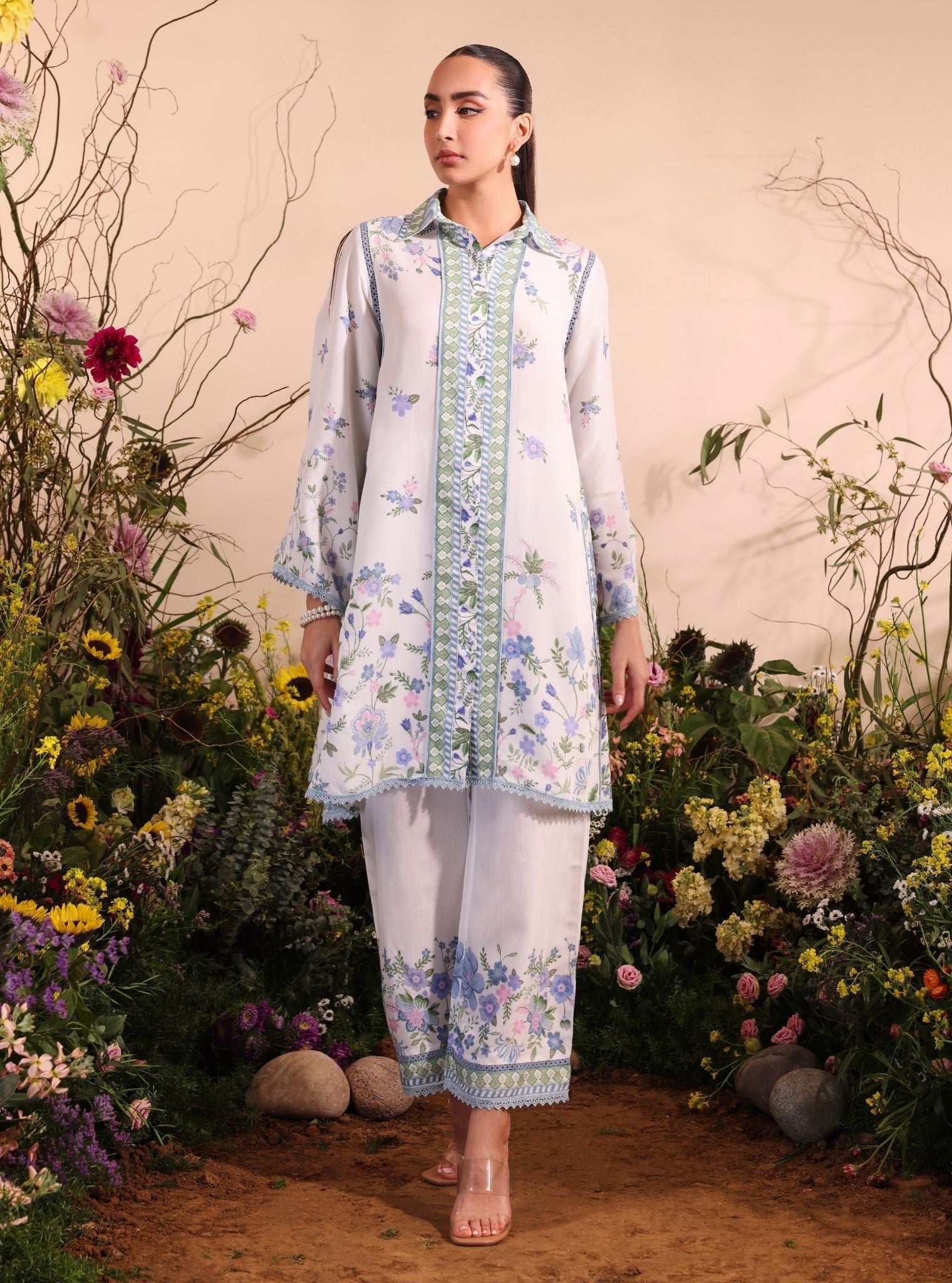 Niamh Lawn Printed White Co-ord Set