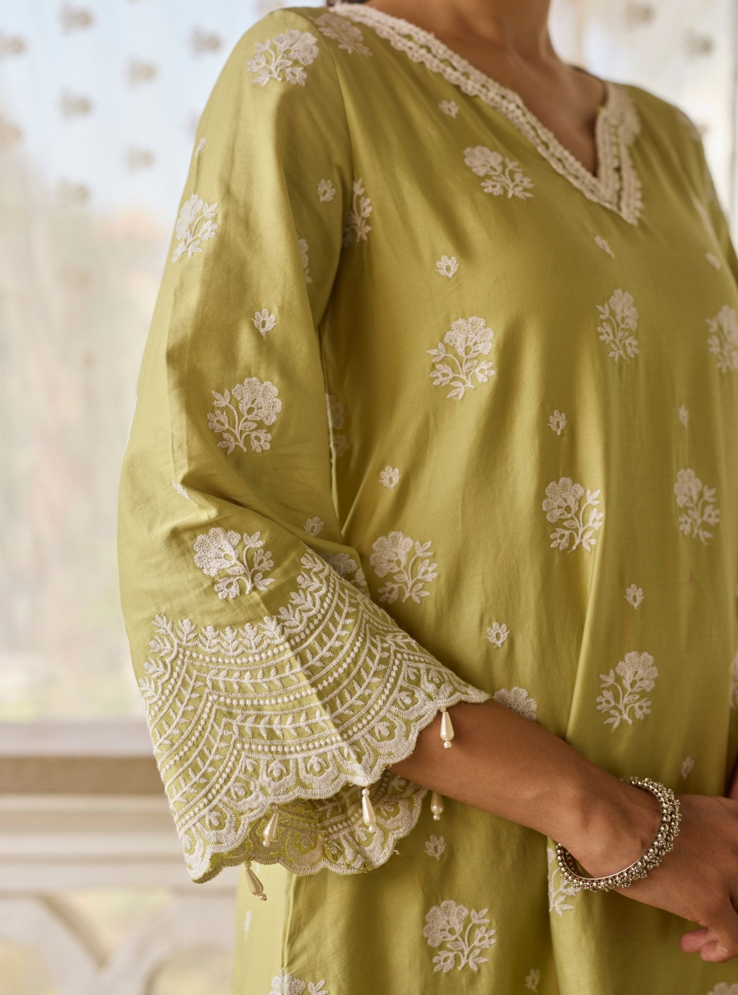 Hemangi Pima Satin Lime Green Kurta Set