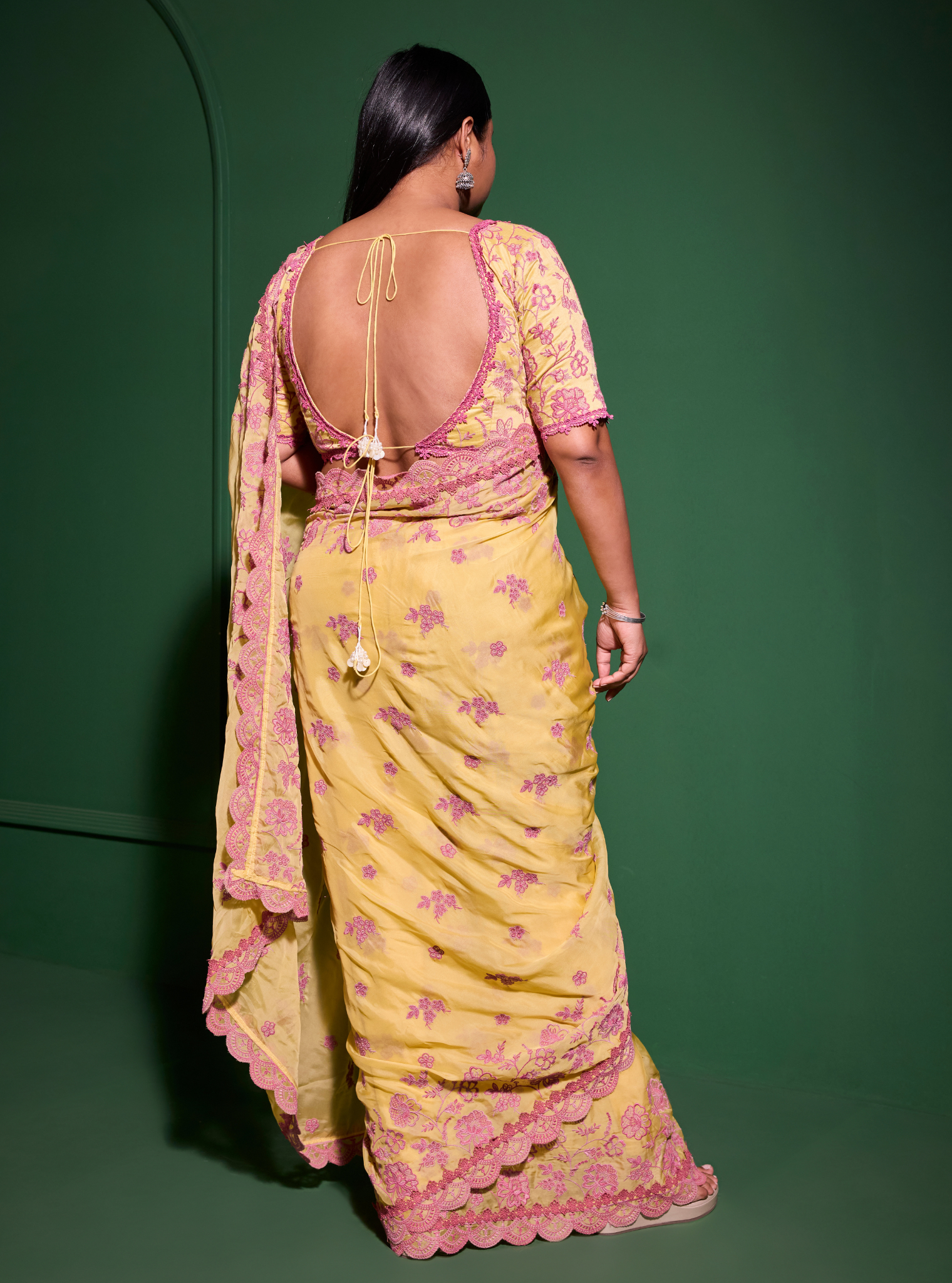 Mulmul Organza Chia Yellow Saree
