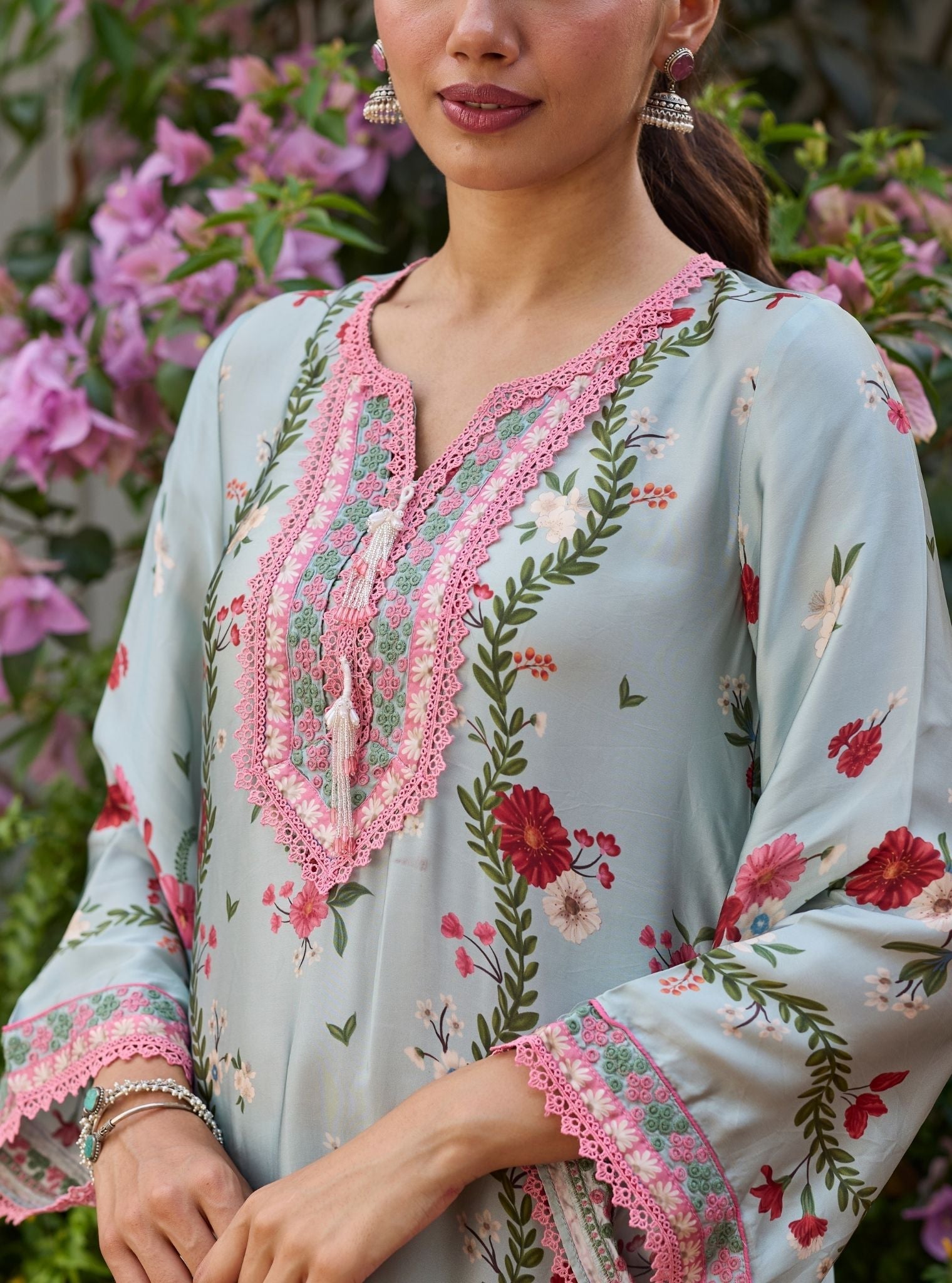 Aro Cupro Satin Blue Kurta Set