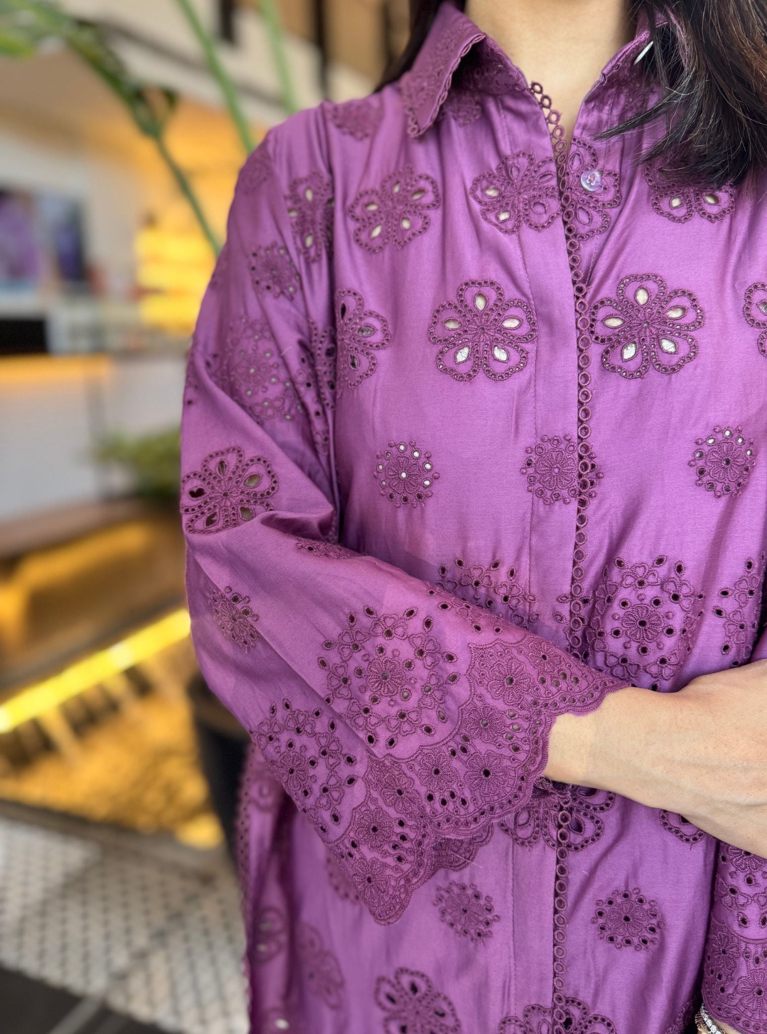 Mulmul Pima Satin Harriet Grape Kurta with Mulmul Pima Satin Harriet Grape Pant