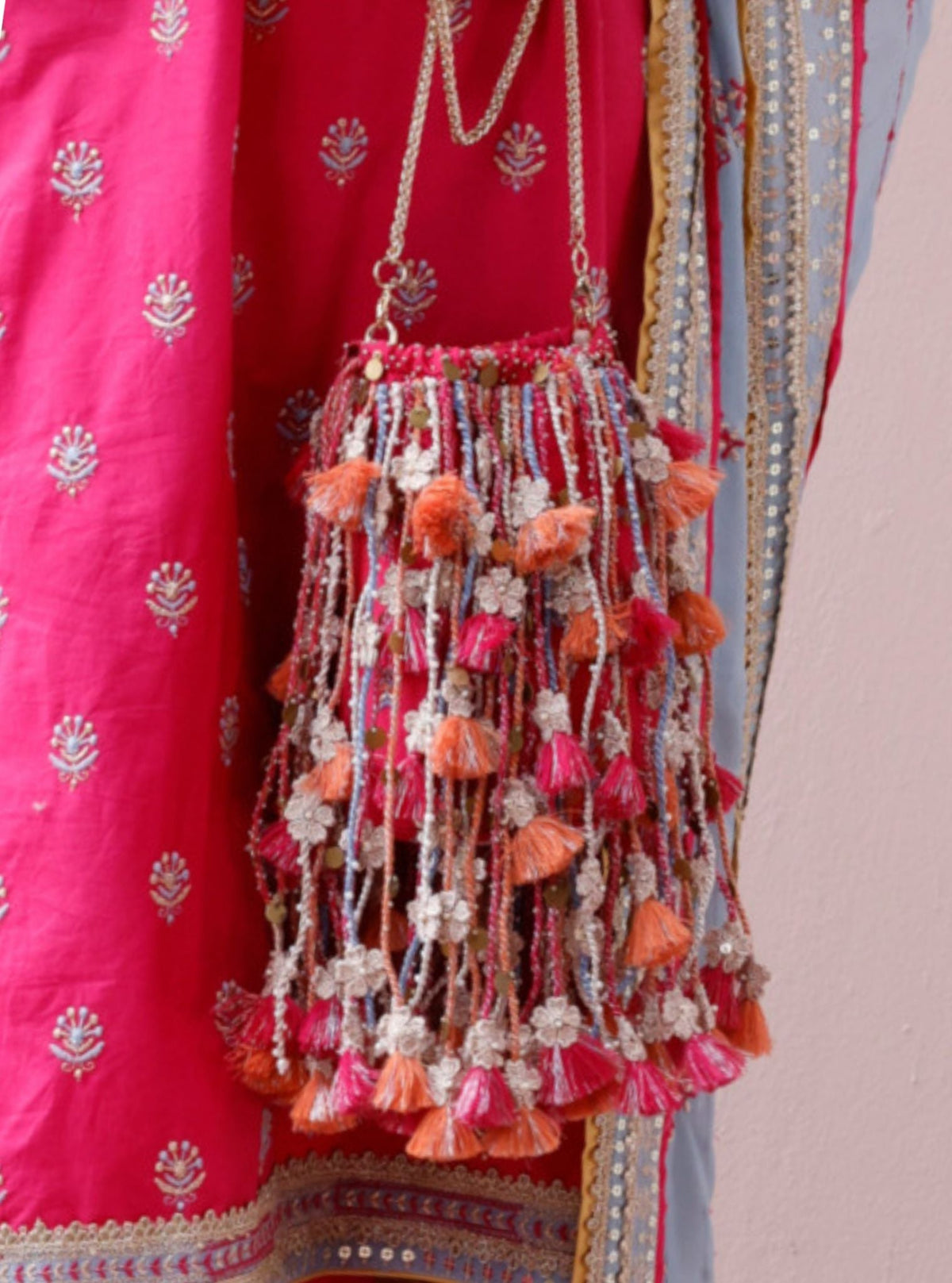 Bougainvillea Fushia Tassels Potli Bag